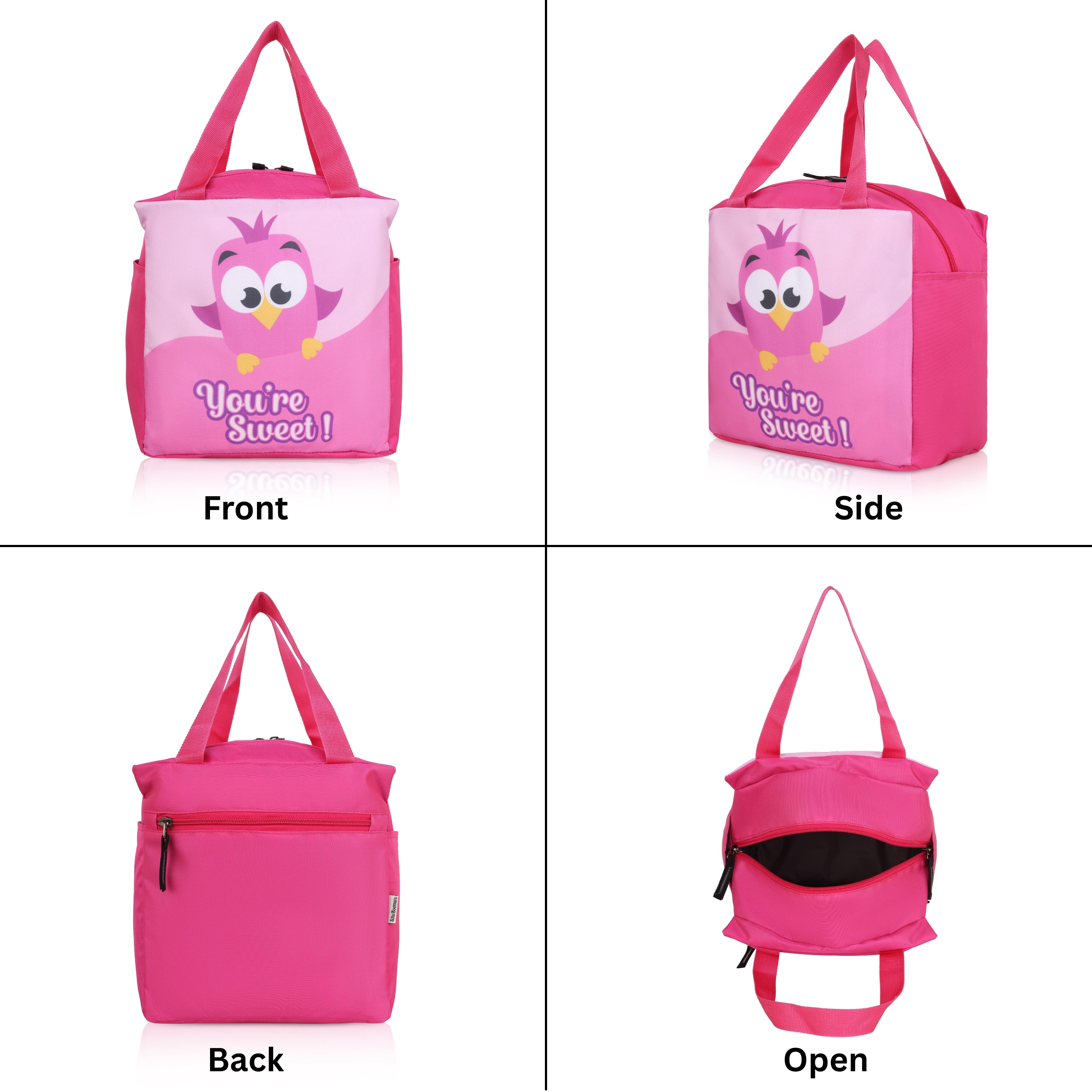 Echo Boomers You Are Sweet Pink Bird Print Lunch Bag for Kids | Stylish, Lightweight & Durable | School, Travel & Picnic Use | Premium Zipper, Sturdy Handle, Easy to Clean
