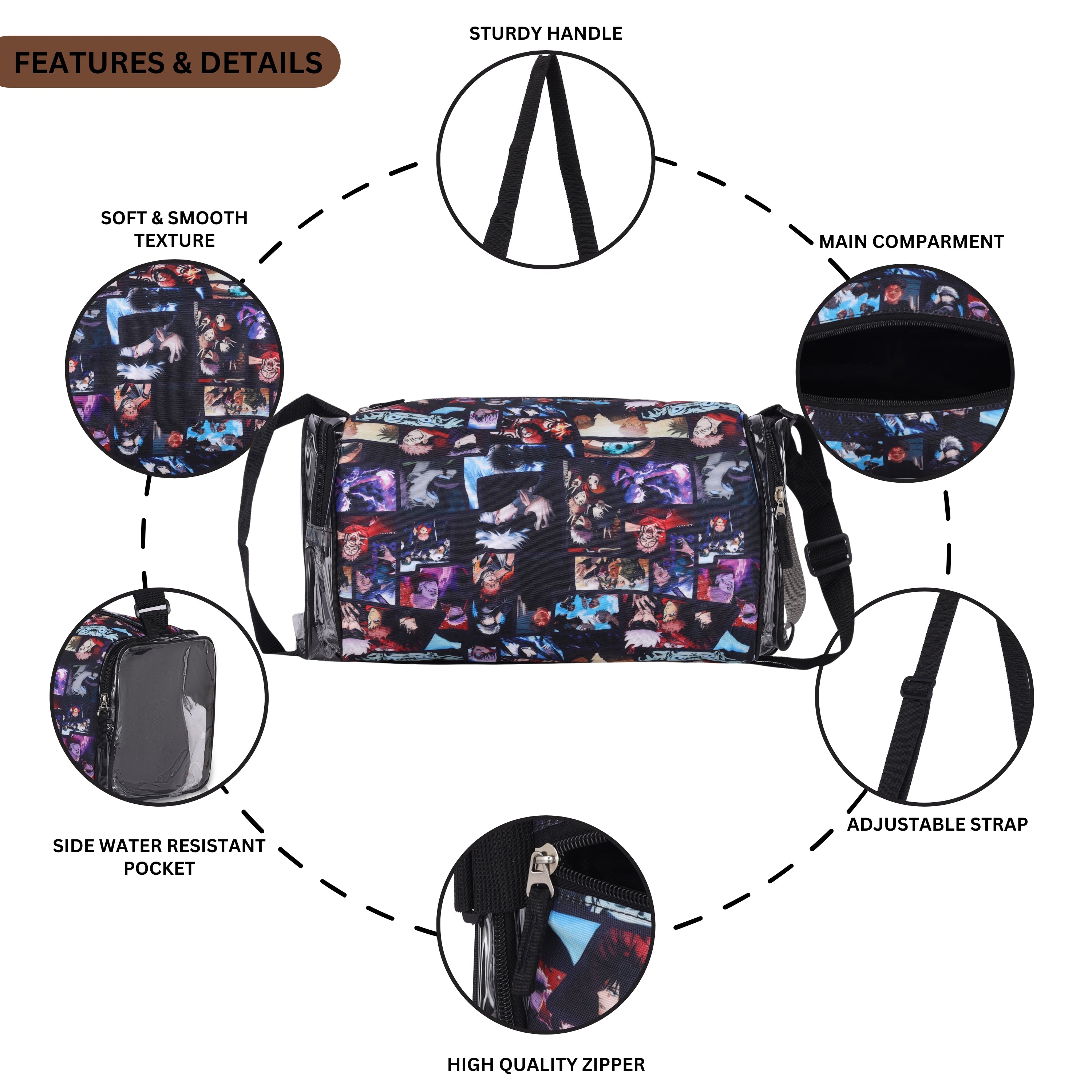 Echo Boomers Naruto Anime-Themed Travel Duffle Gym Luggage Bag with PVC Side Compartments