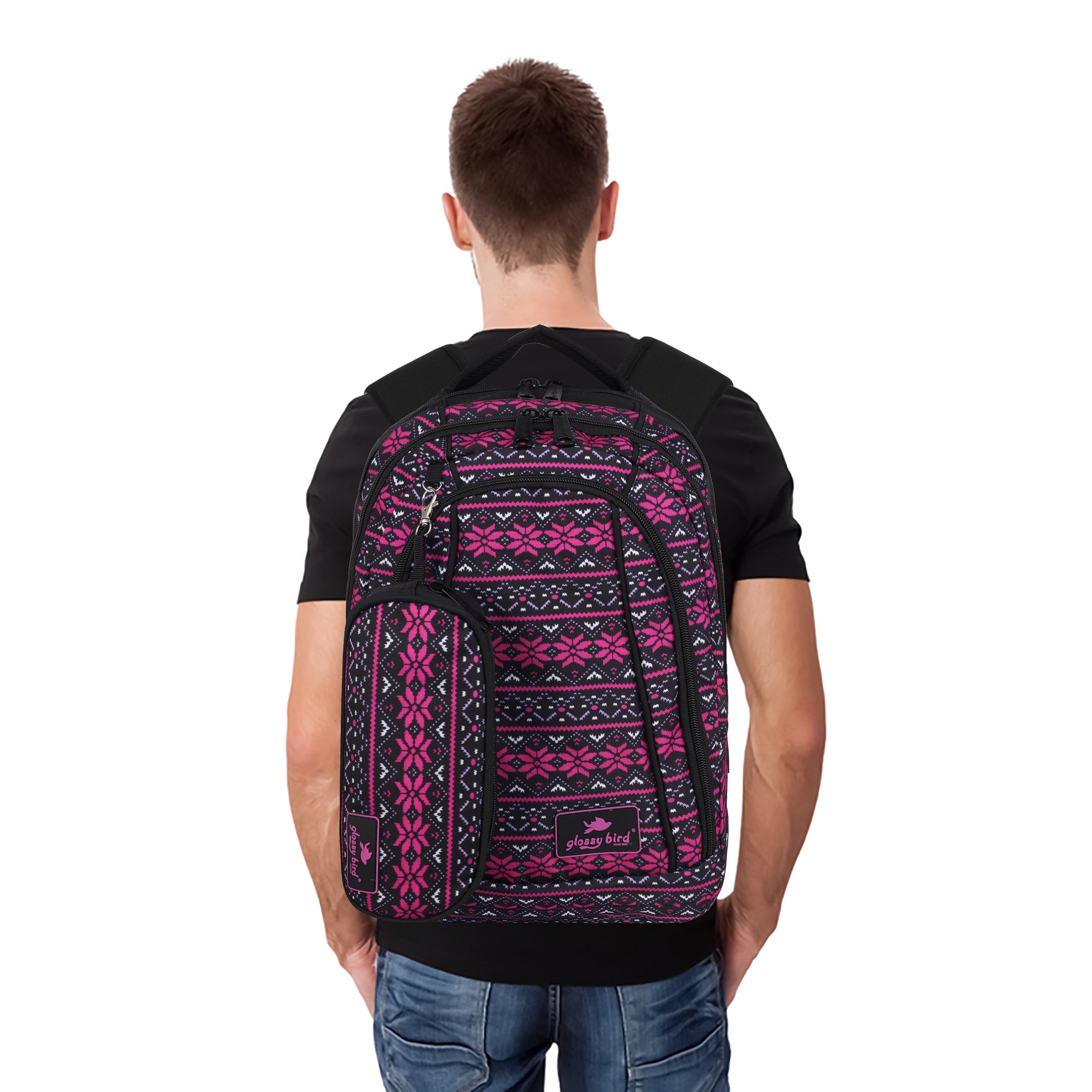Echo Boomers Glossy Bird Unisex Backpack for School, Office & Travel – Water-Resistant, Lightweight Bag with 4 Compartments, Bottle Holder, Detachable Pouch & Ergonomic Straps (Purple)