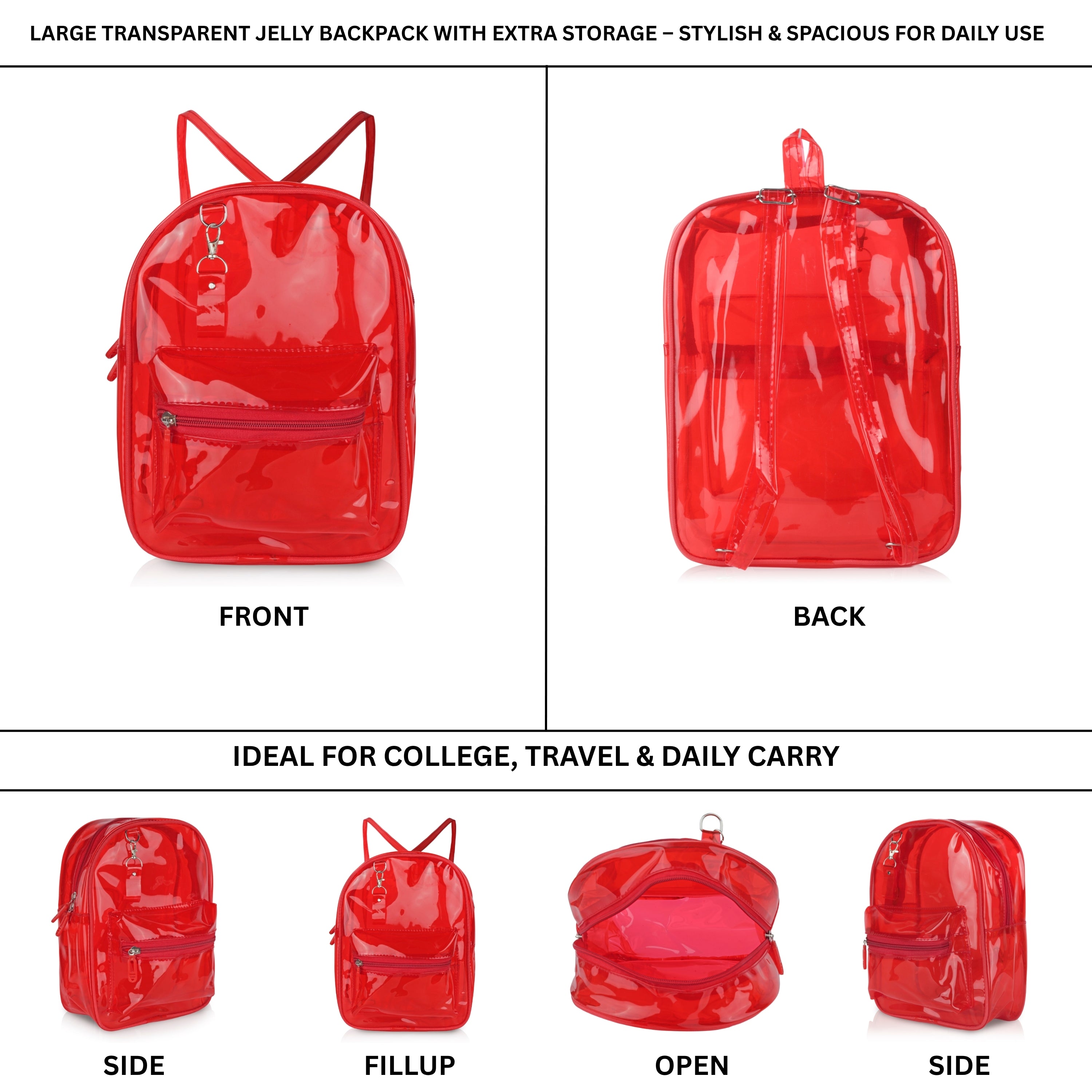 Echo Boomers Stylish Transparent Jelly Backpack | Trendy Neon Yellow Clear Bag | 50 GSM Waterproof PVC School, College & Travel Backpack with Front Zipper Pocket