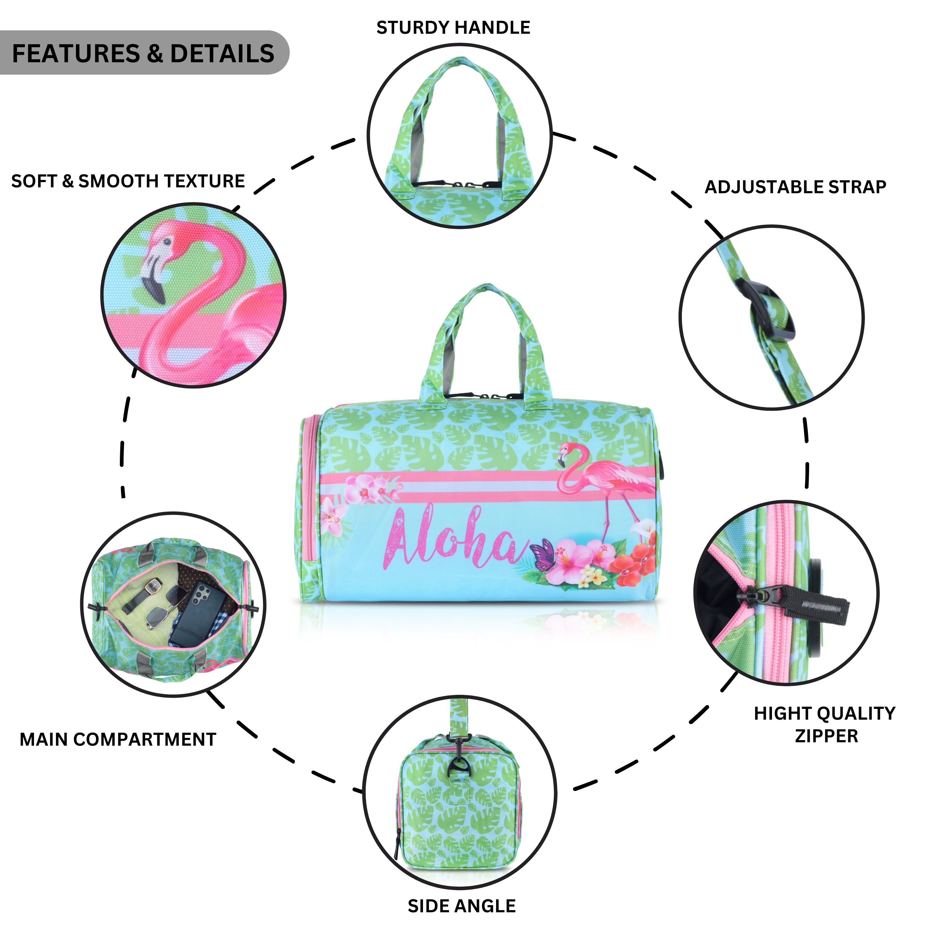 Echo Boomers Square Aloha Print Duffle Bag – Stylish Travel & Gym Bag with Shoe Compartment