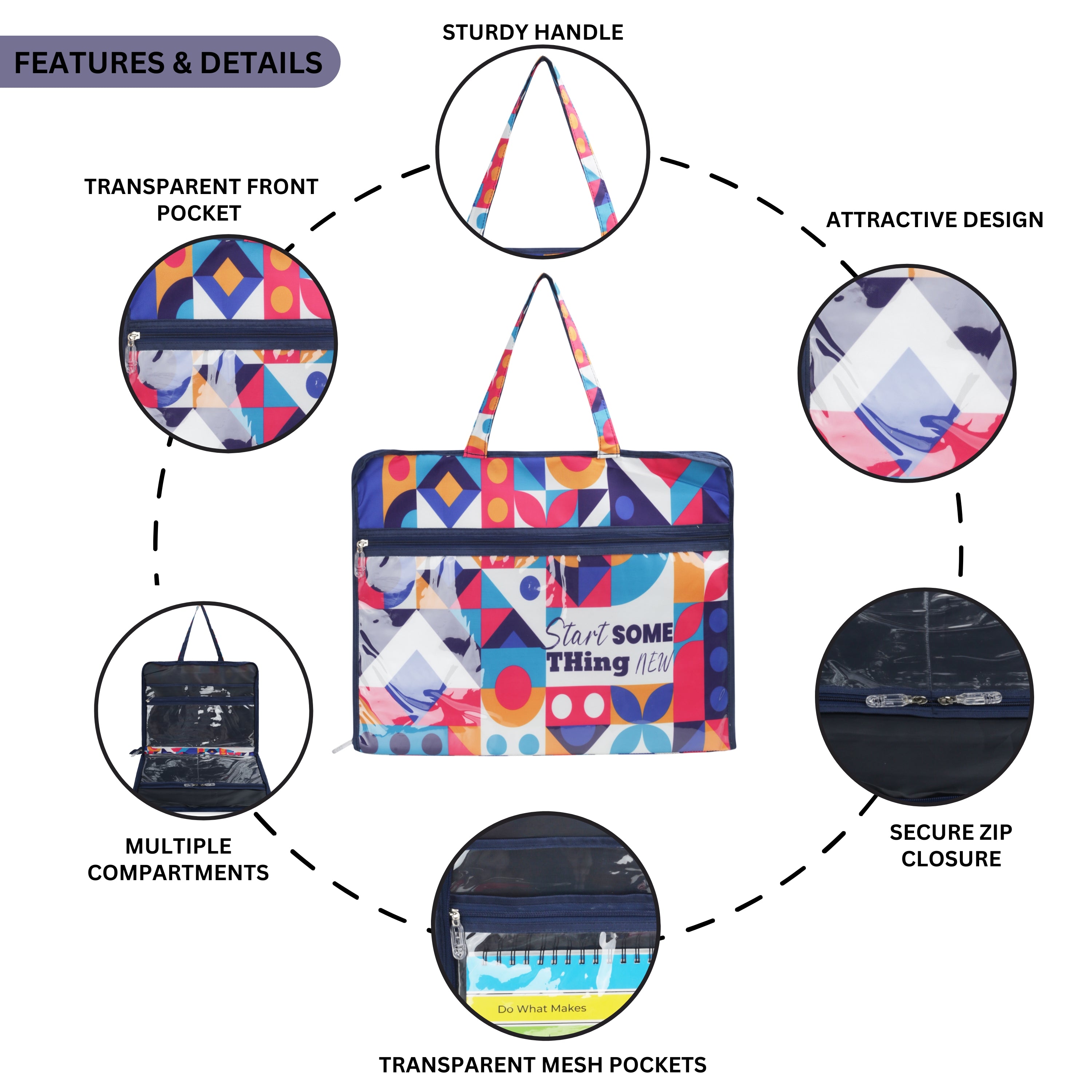 Echo Boomers Multipurpose Folder Bag | Stationery Organizer & Document File Bag with Multiple Compartments