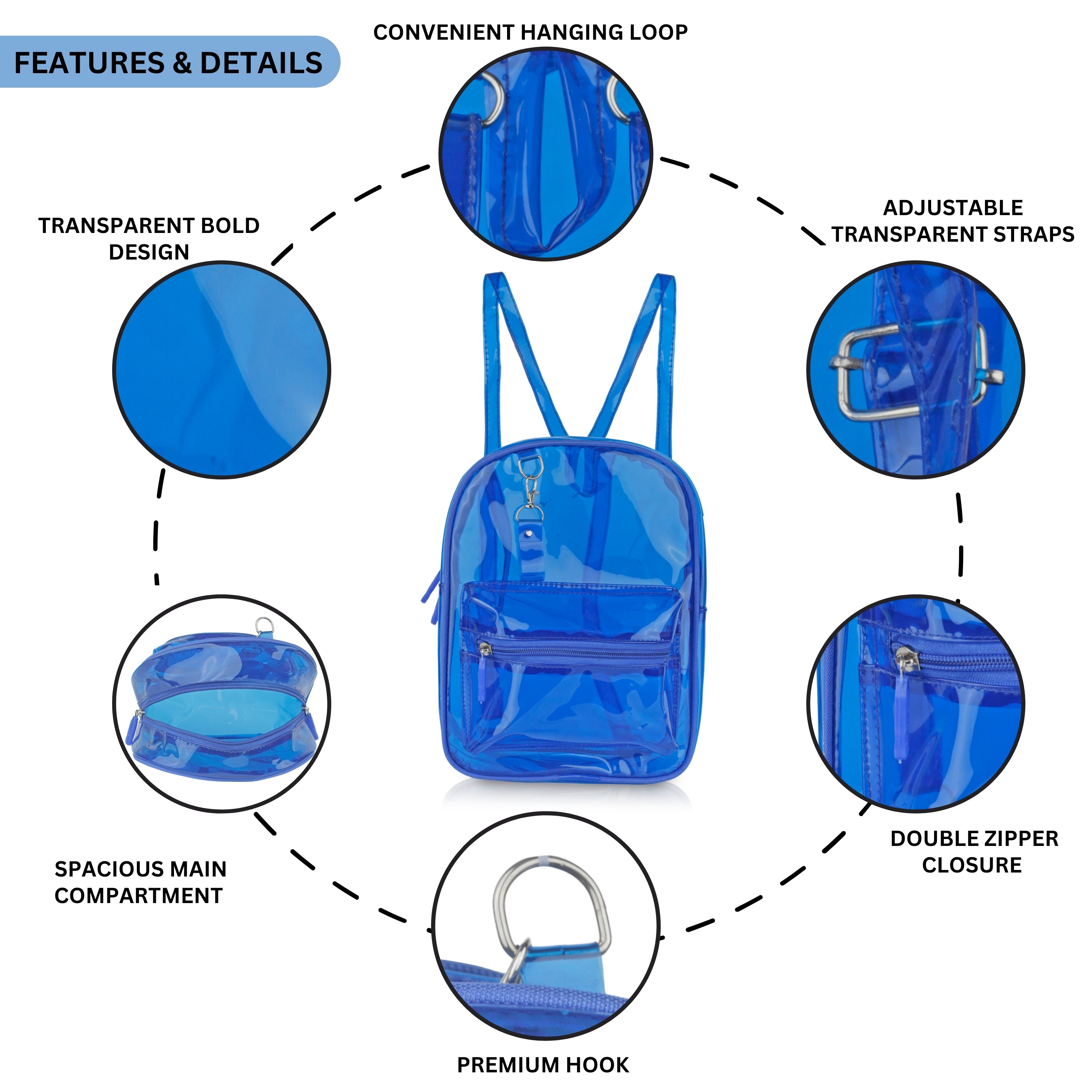 Echo Boomers Stylish Transparent Jelly Backpack | Trendy Neon  Clear Bag | 50 GSM Waterproof PVC School, College & Travel Backpack with Front Zipper Pocket