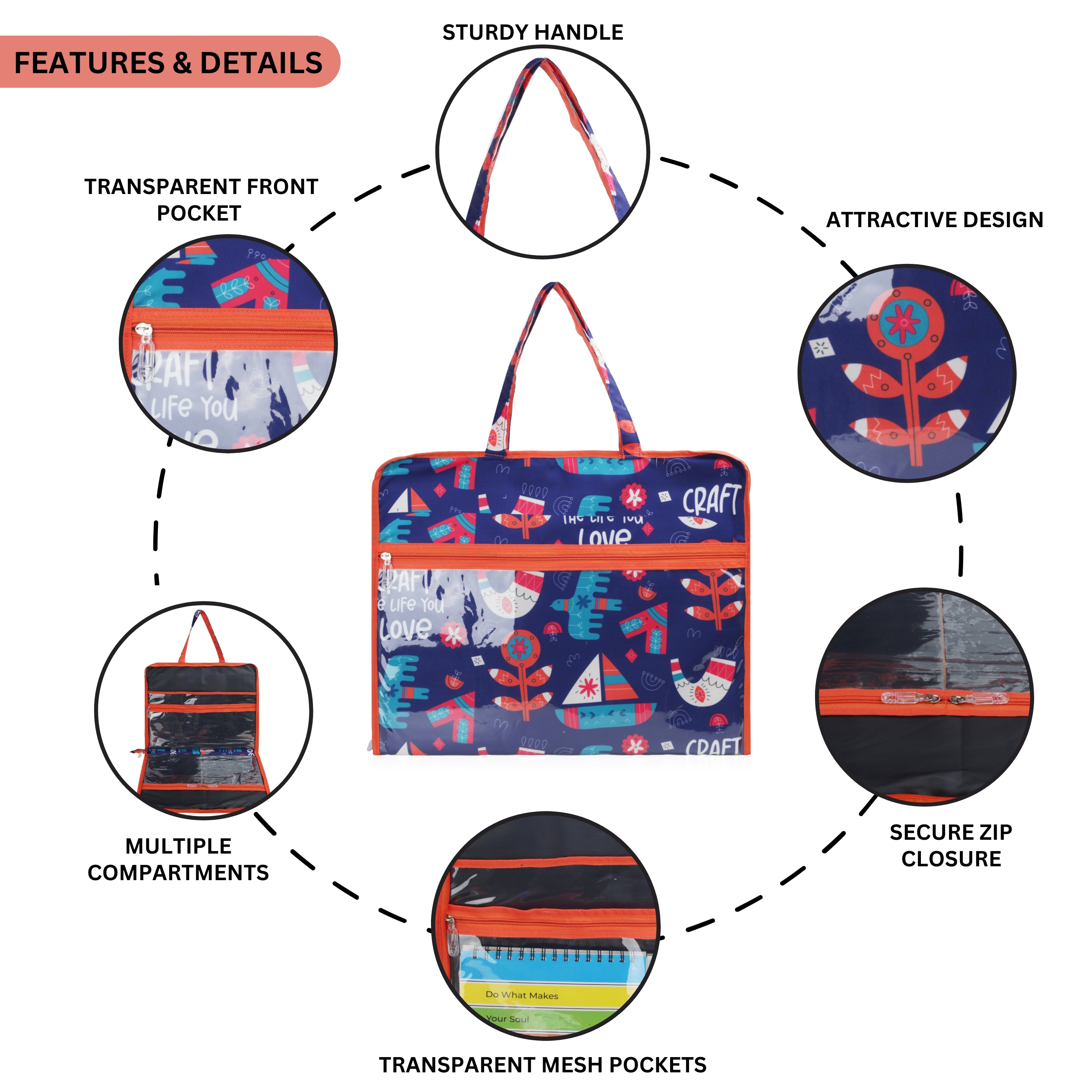 Echo Boomers Multipurpose Folder Bag | Stationery Organizer & Document File Bag with Multiple Compartments