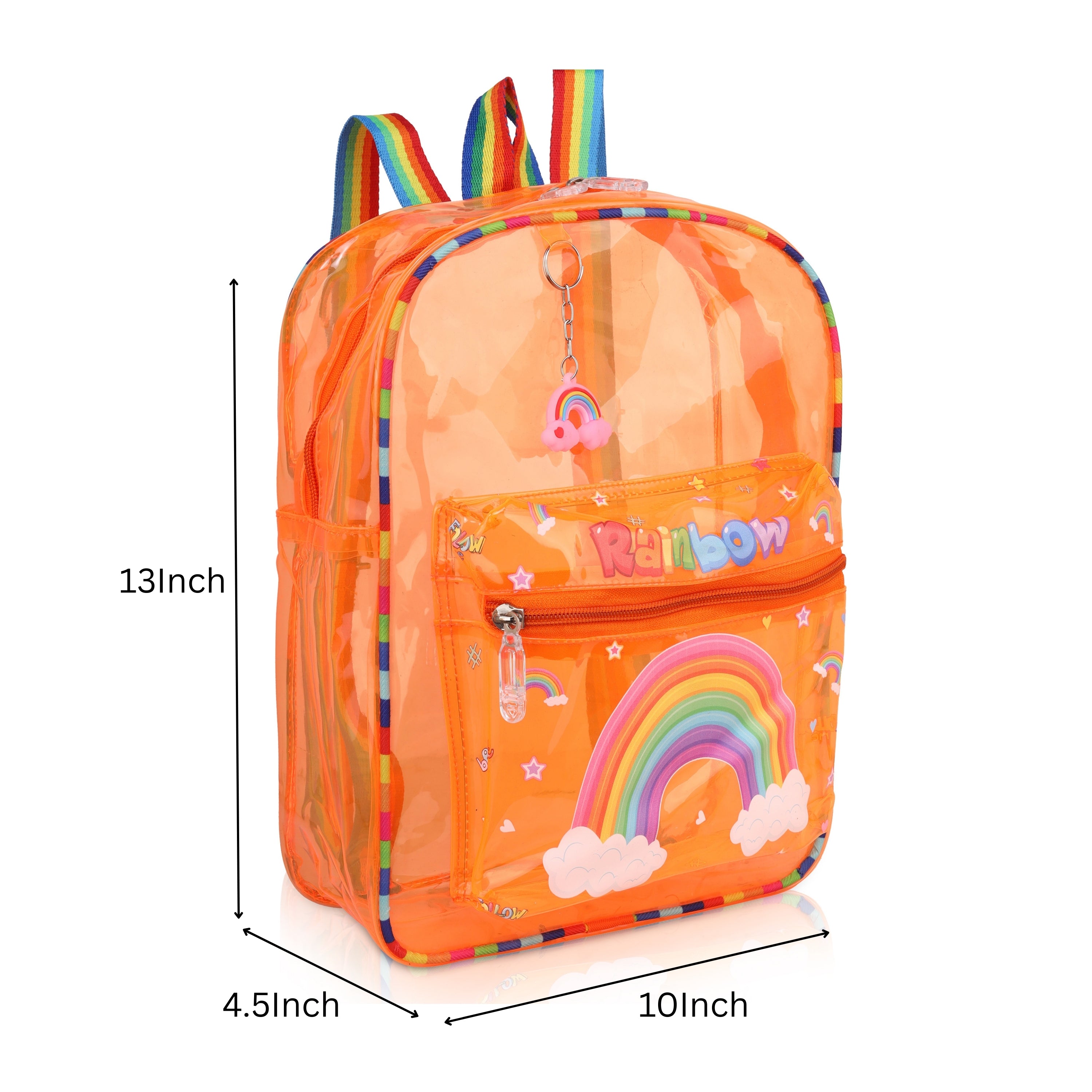 Echo Boomers Orange Jelly Backpack Stylish, Lightweight & Durable with Rainbow Print, Transprint Soft Plastic, Adjustable Straps, Sturdy Handle, Premium Zipper & Versatile Design for School, Play & Everyday Adventures.