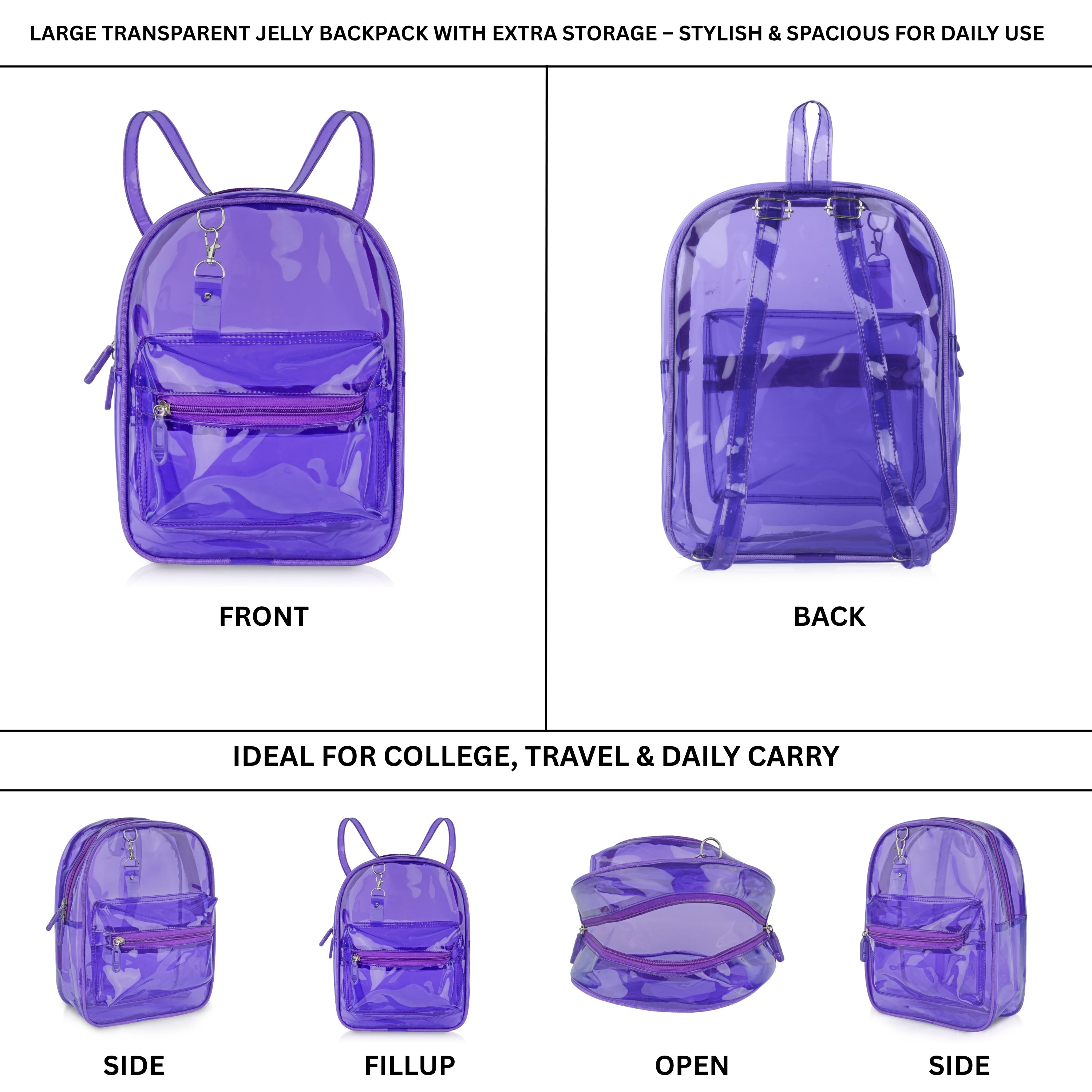 Echo Boomers Stylish Transparent Jelly Backpack | Trendy Neon Yellow Clear Bag | 50 GSM Waterproof PVC School, College & Travel Backpack with Front Zipper Pocket