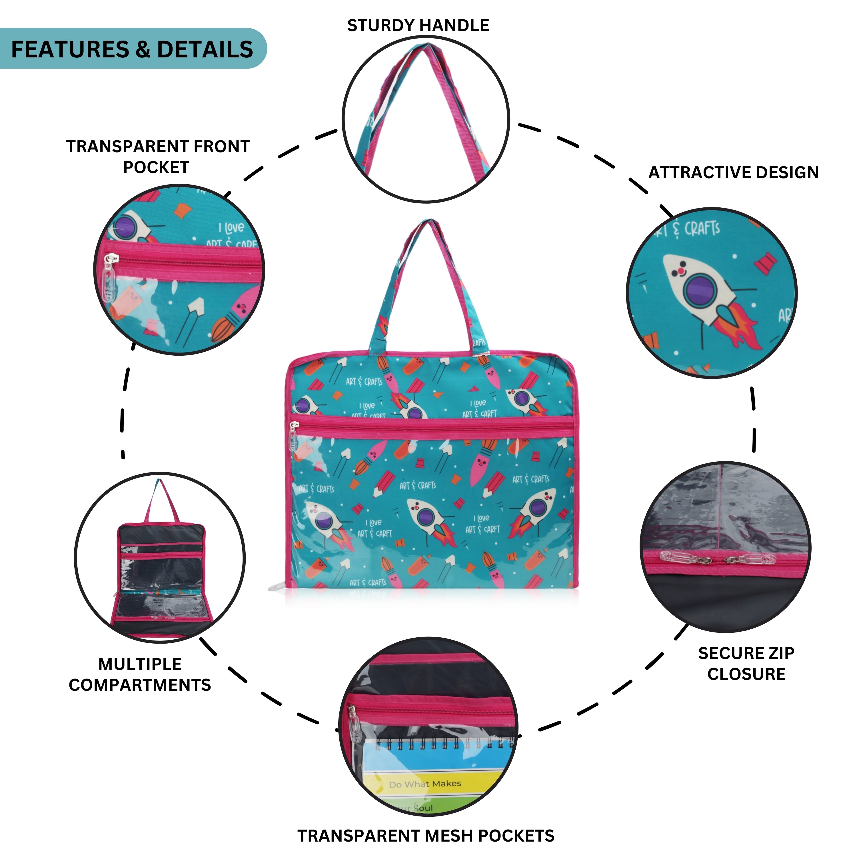 Echo Boomers Multipurpose Folder Bag | Stationery Organizer & Document File Bag with Multiple Compartments