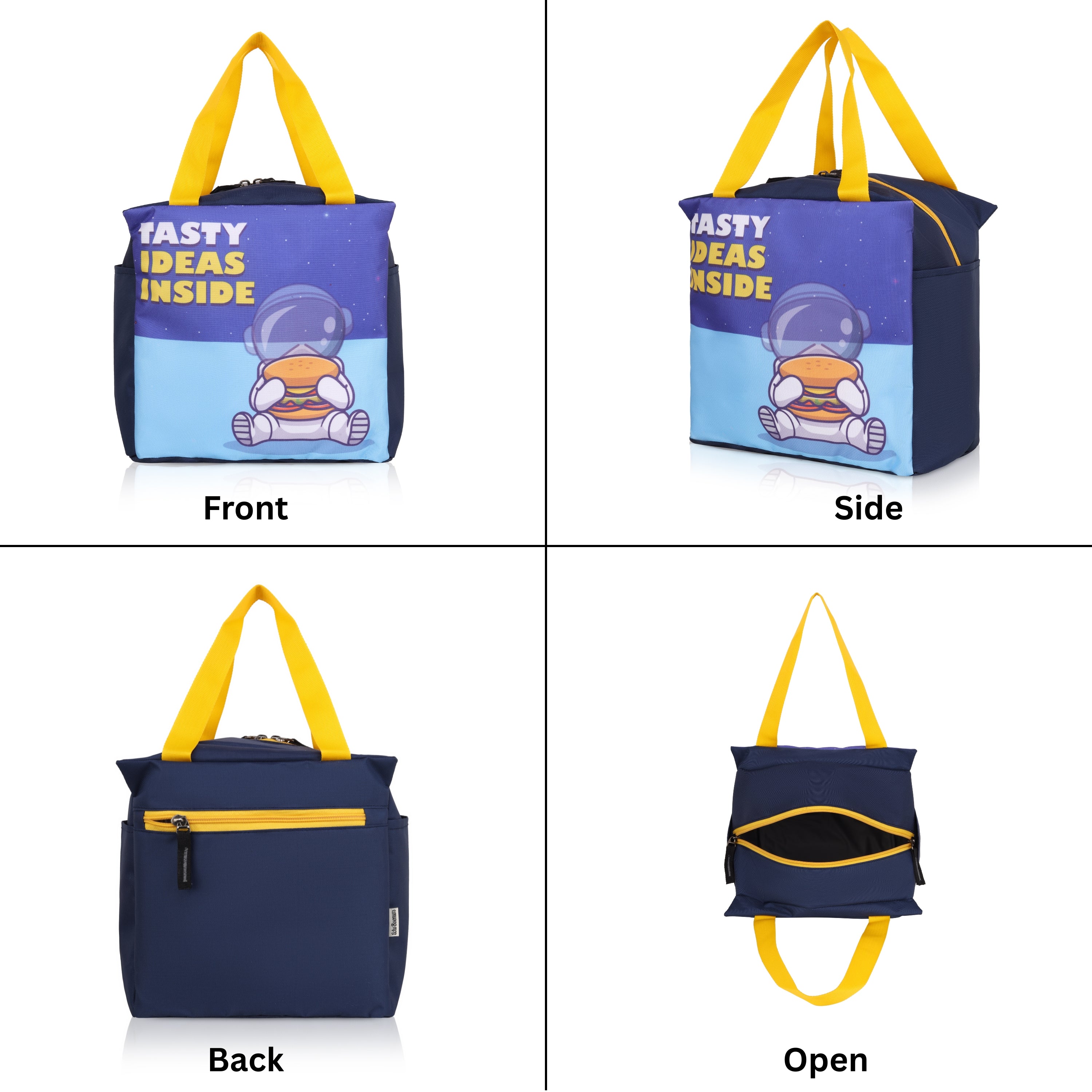 Echo Boomers Tasty Ideas Inside Spaceman Blue Lunch Bag for Kids | Stylish, Lightweight & Durable | School, Travel & Picnic Use | Sturdy Handle, Premium Zipper, Easy to Clean