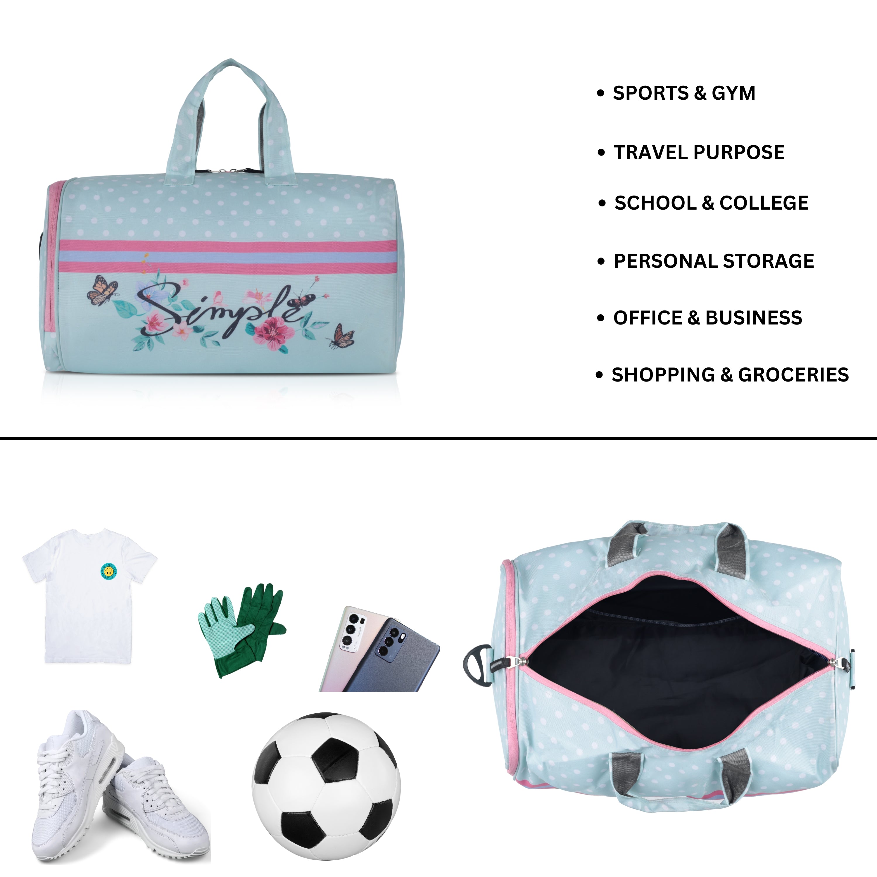 Echo Boomers Square Simple Print Duffle Bag – Stylish Travel & Gym Bag with Shoe Compartment