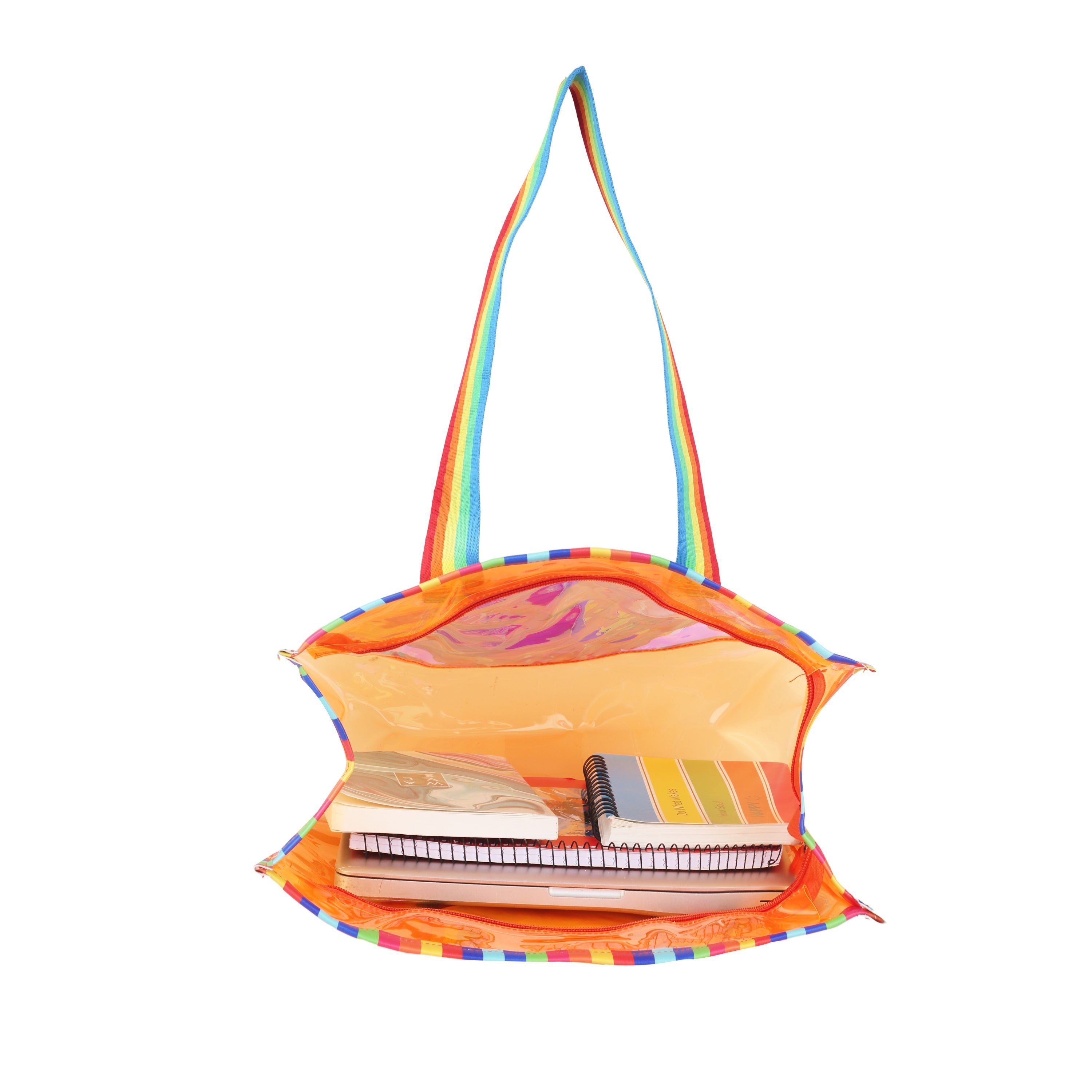 Echo Boomers Cute Mermaid,Magical Unicorn Wings,Astronaut, Stylish Cat,Cute Love Unicorn Transparent 50 GsmTote Bag – Rainbow Handles | Spacious, Durable & Stylish PVC Bag