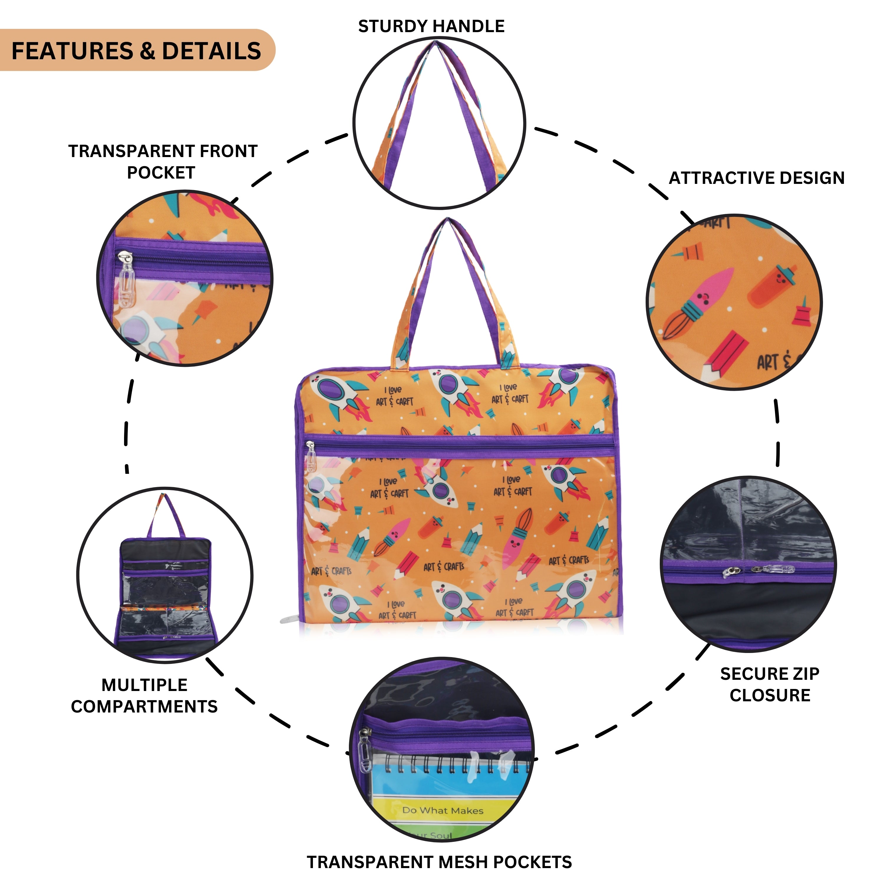 Echo Boomers Multipurpose Folder Bag | Stationery Organizer & Document File Bag with Multiple Compartments