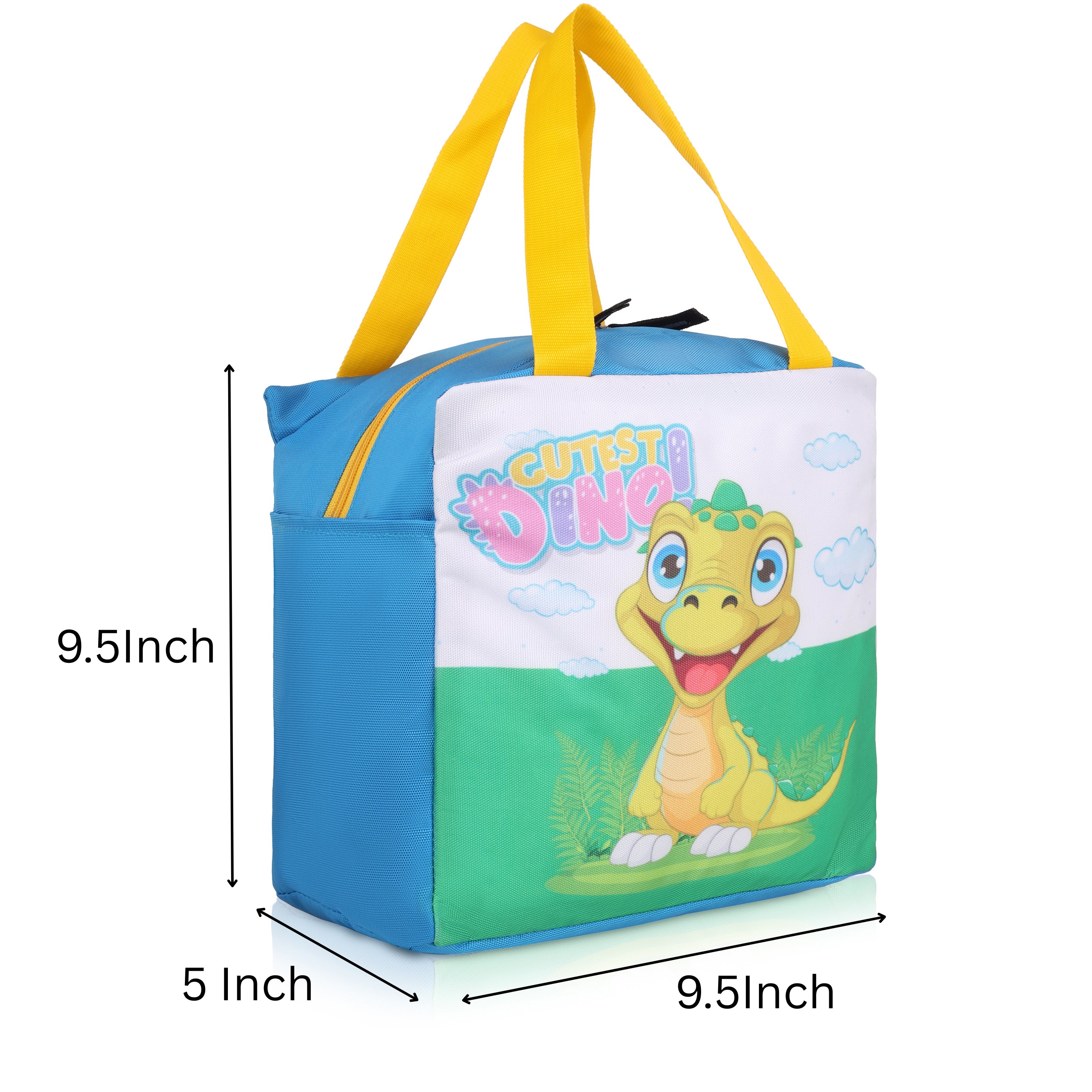 Echo Boomers Cutest Dino Print Sky Blue Lunch Bag for Kids | Stylish, Lightweight & Durable | School, Travel & Picnic Use | Premium Zipper, Sturdy Handle, Easy to Clean
