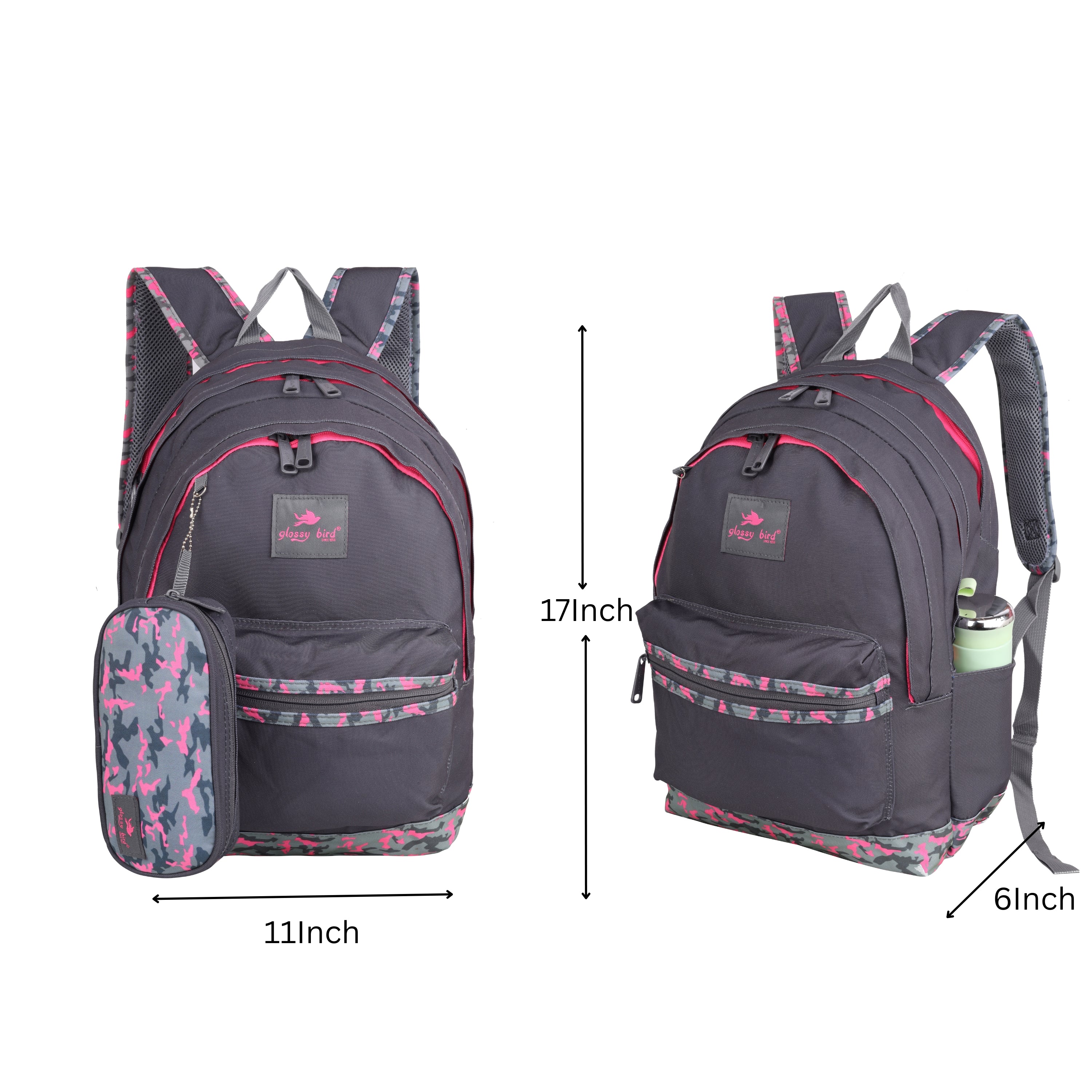 Echo Boomers Glossy Bird Backpack (PURPLE) – Water-Resistant School, Travel & Office Bag for Men & Women with Detachable Pouch, Padded Straps, Multi-Pockets & Reflective Strips
