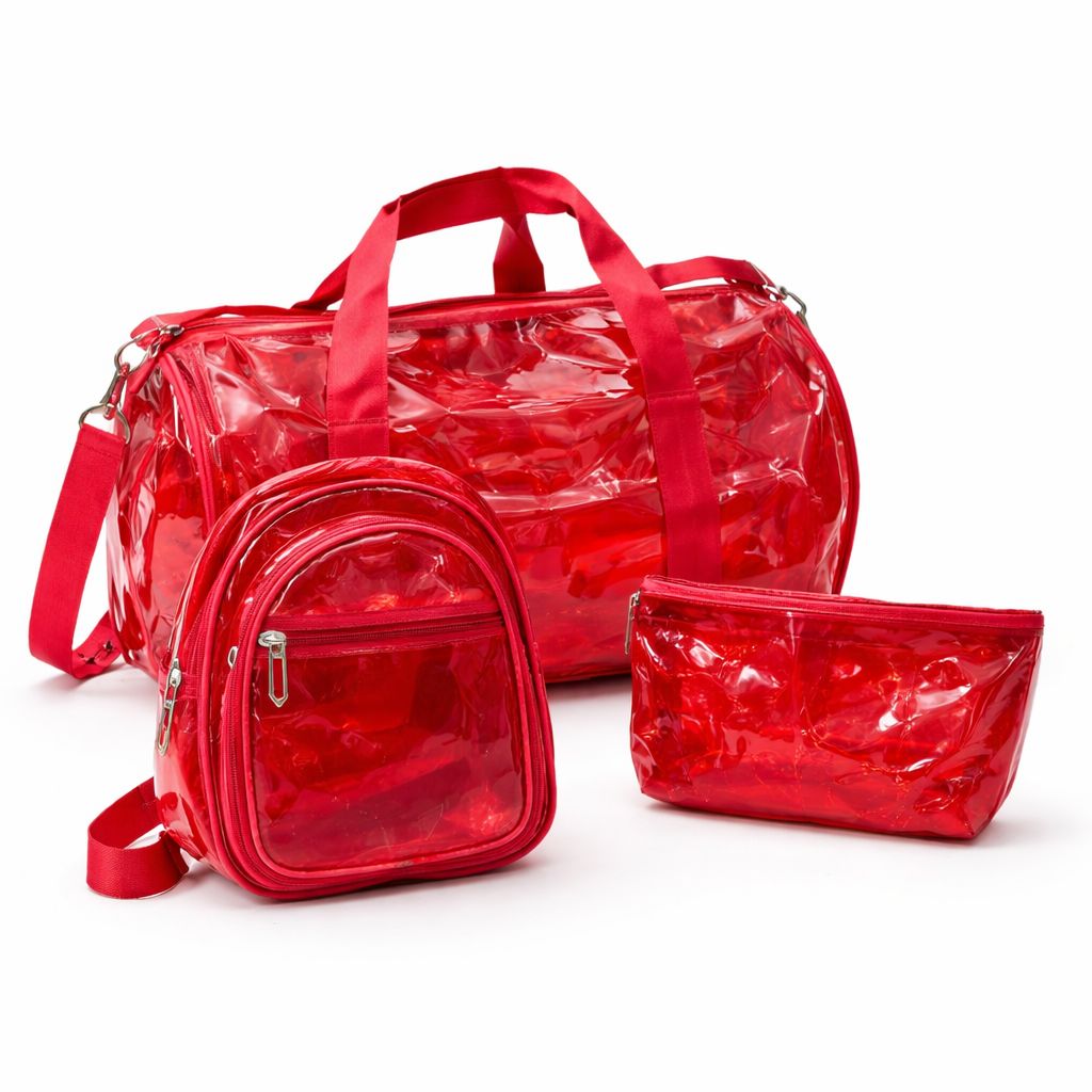 Echo Boomers Premium Orange PVC Transparent Bag Combo Set (3 pcs) – Duffel Bag, Mini Backpack & Pouch | Waterproof Travel, Gym & Toiletry Organizer for Men & Women