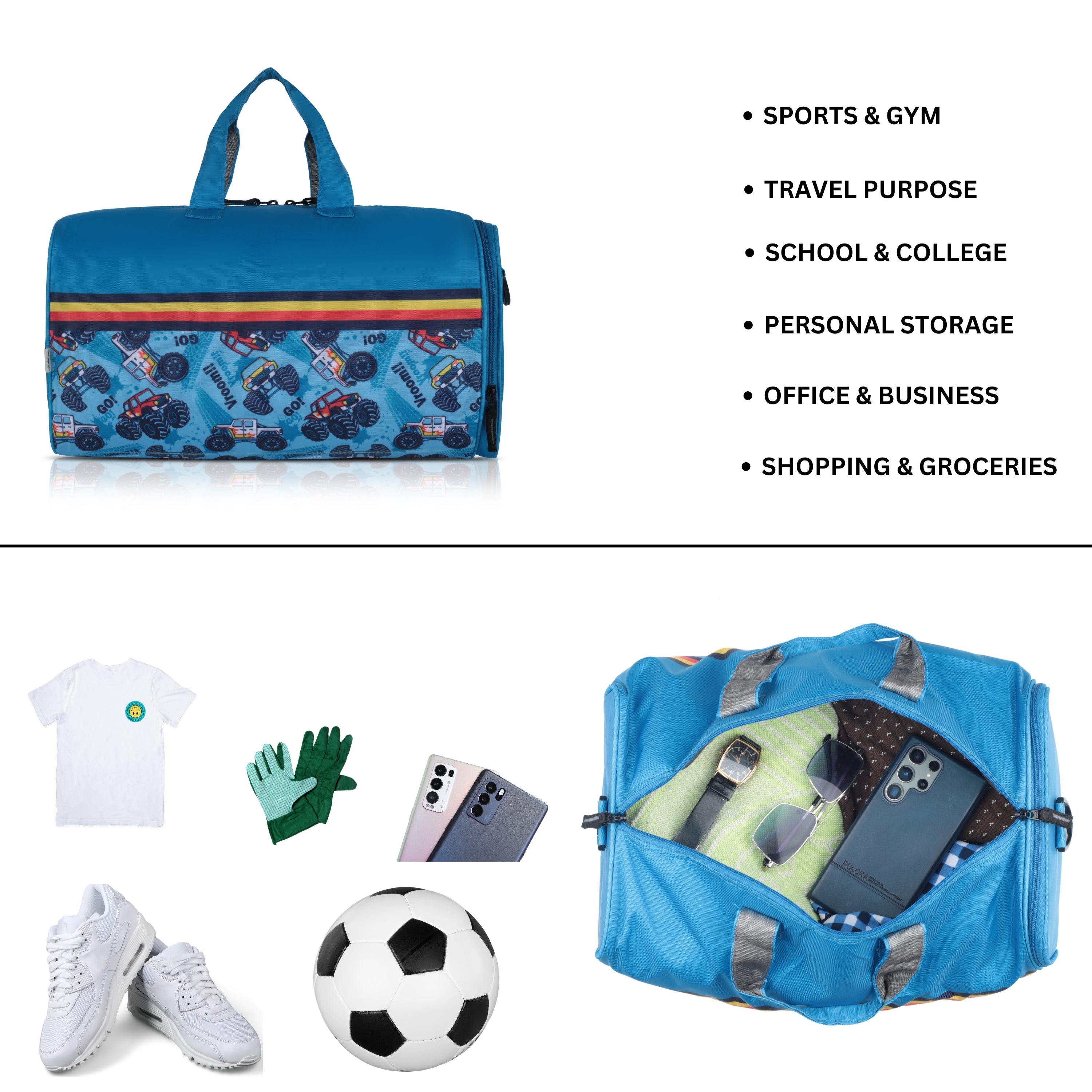 Echo Boomers Square Truck Print Duffle Bag – Stylish Travel & Gym Bag with Shoe Compartment