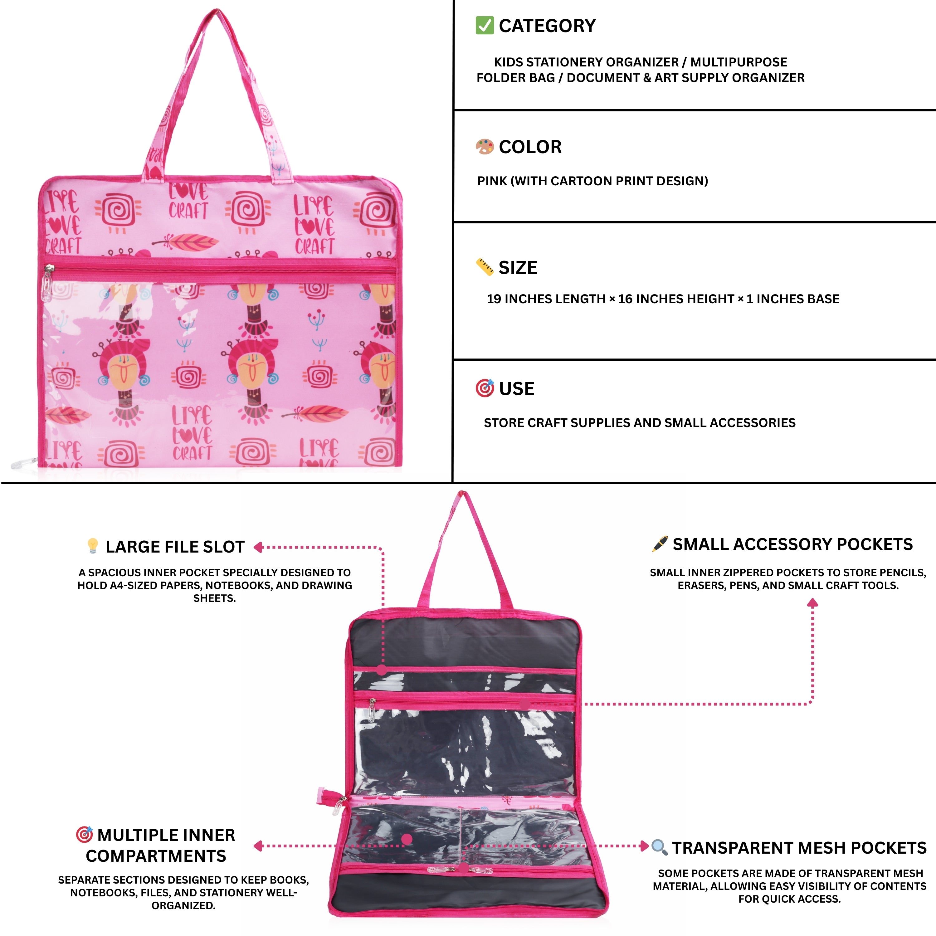 Echo Boomers Multipurpose Folder Bag | Stationery Organizer & Document File Bag with Multiple Compartments