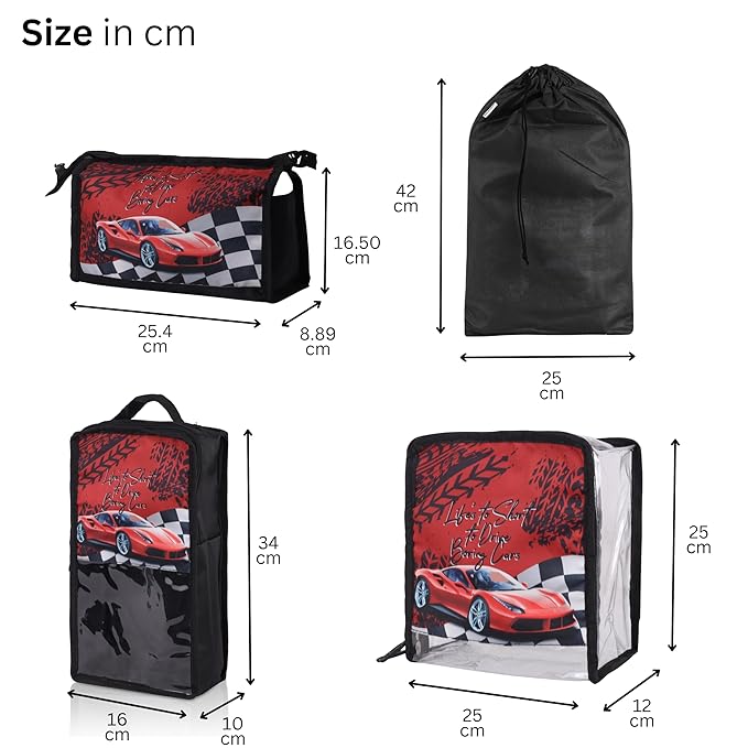 Echo Boomers Cars 4-Piece Organizer Set - Red, Packing Cubes with Unique Print