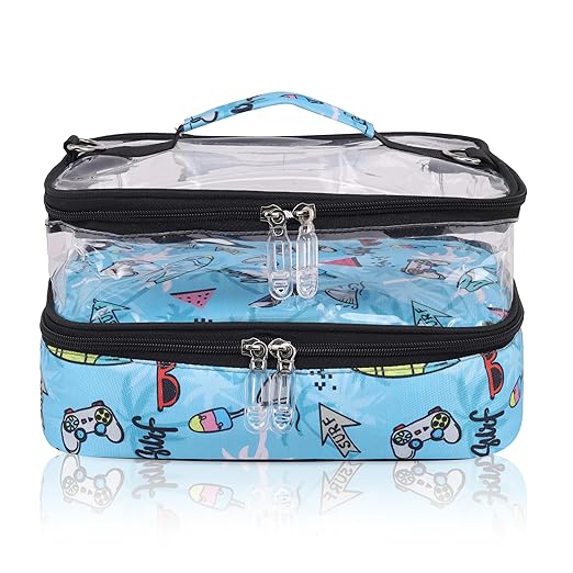 Echo Boomers Beach Printed Large Double-Decker Insulated Lunch Bag with Multi-Compartment Zipper Pockets