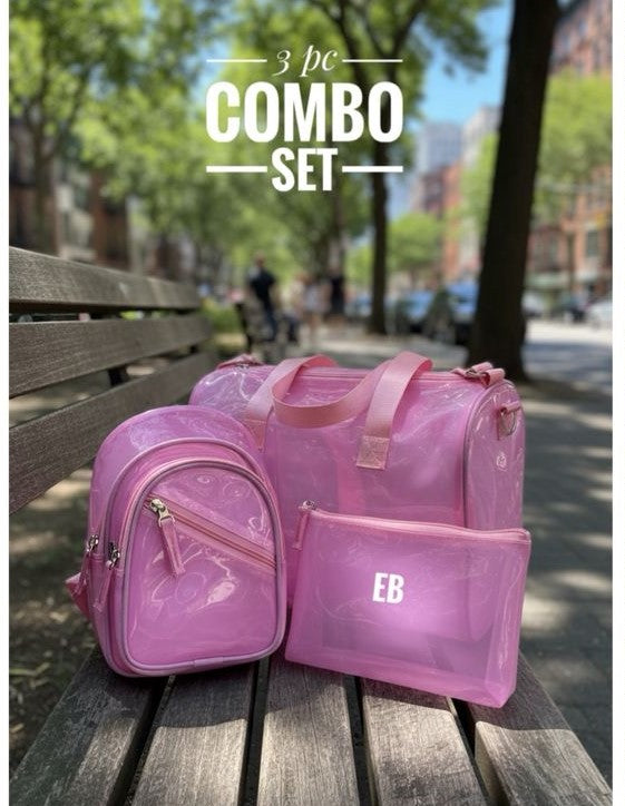 Echo Bommers Premium Translucent Charcoal Black Jelly Bag Pack of 3 with Duffle Bag Cross Body Bag and Pouch Waterproof Stylish Handbag for Women and Girls