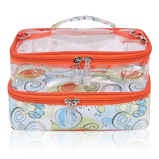 Echo Boomers Art Print Designed Small Double-Decker Insulated Lunch Bag with Multi-Zipper Pockets - Orange