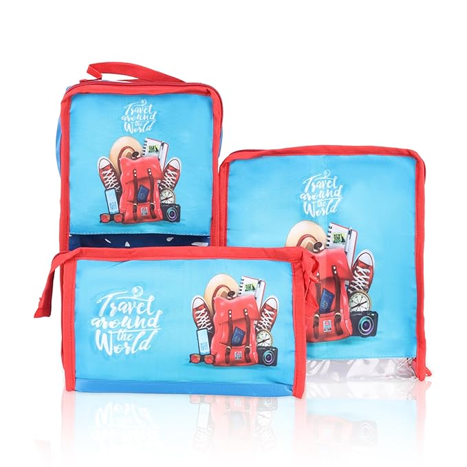 Echo Boomers TravelWorld 4-Piece Organizer Set - Blue, Packing Cubes with Unique Print