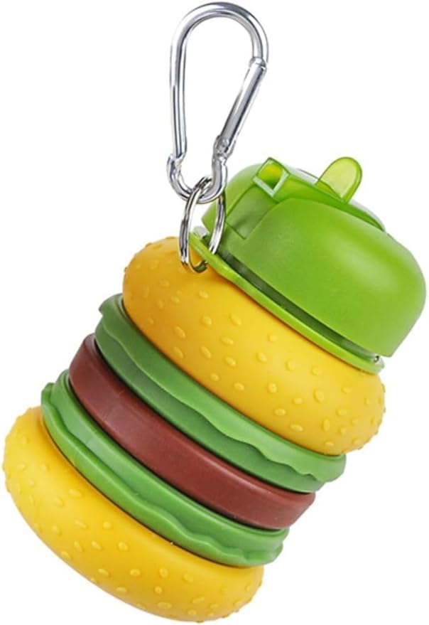 Echo Boomers Burger Shape 600ml Bpa Free Silicone Expand Water Bottle for School, Travel Adventure, Sports, Gym For Kids & Adults (Yellow)