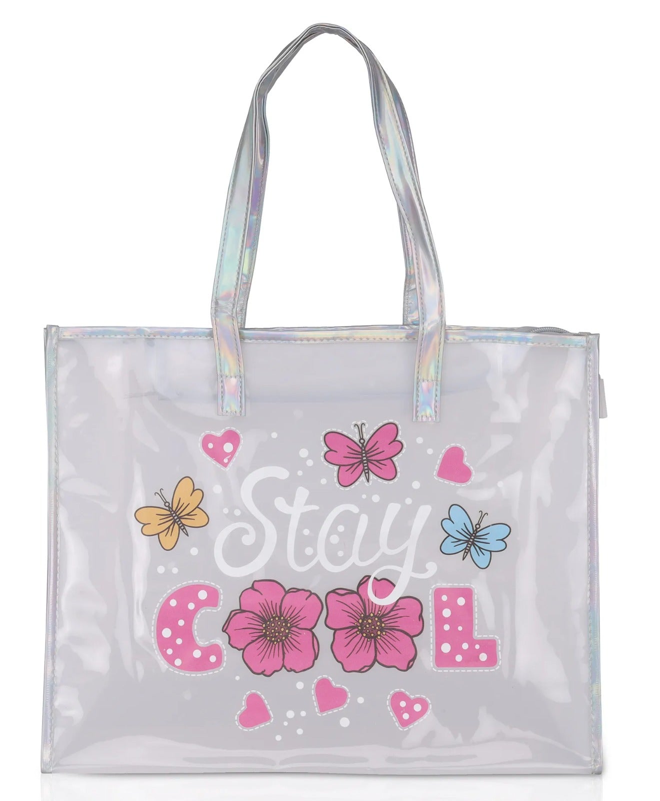 Echo Boomers Beach Tote Bag – Transparent Summer Design with Cool Print, Sturdy Handles, Lightweight & Stylish for Beach, Pool, Travel, Vacation & Daily Use