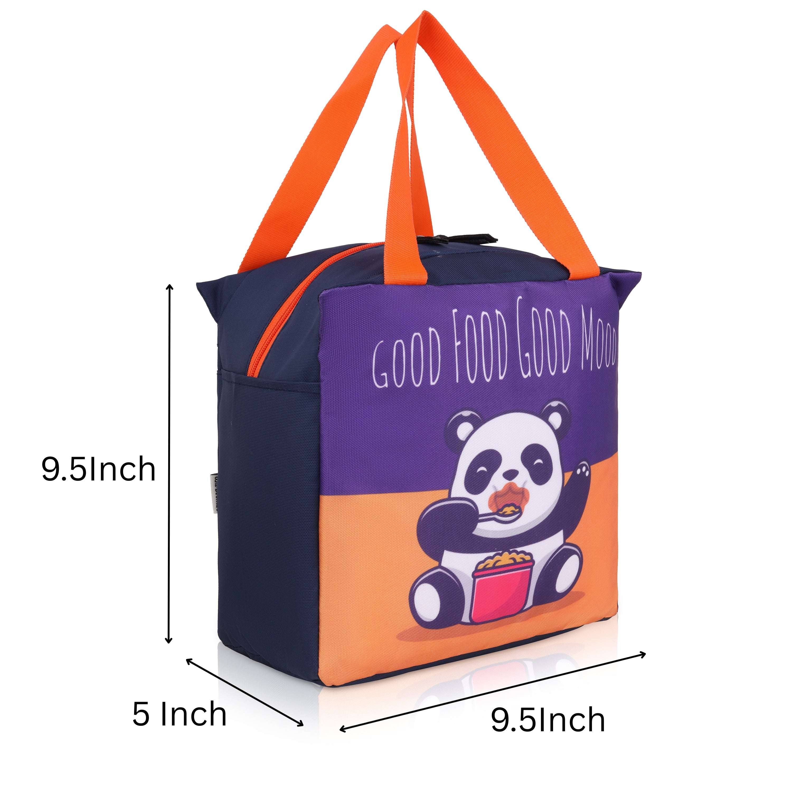 Echo Boomers Good Food Good Mood Panda Print Black Lunch Bag for Kids | Stylish, Lightweight & Durable | School, Travel & Picnic Use | Premium Zipper, Sturdy Handle, Easy to Clean