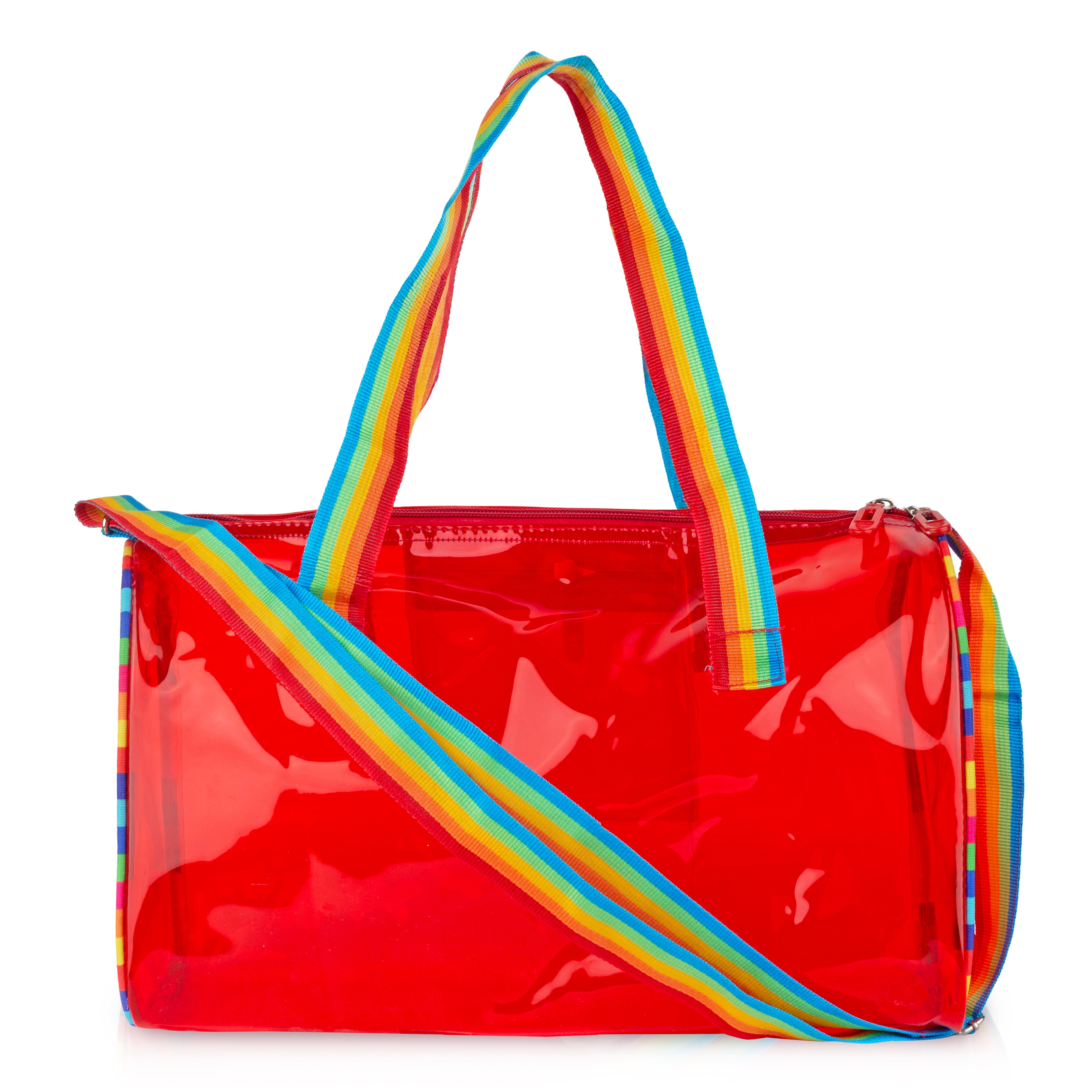 Echo Boomers See-Through Jelly Duffle –  Transparent Bag with Rainbow Handles | Trendy Handbag for School, Gym, Travel, Beach