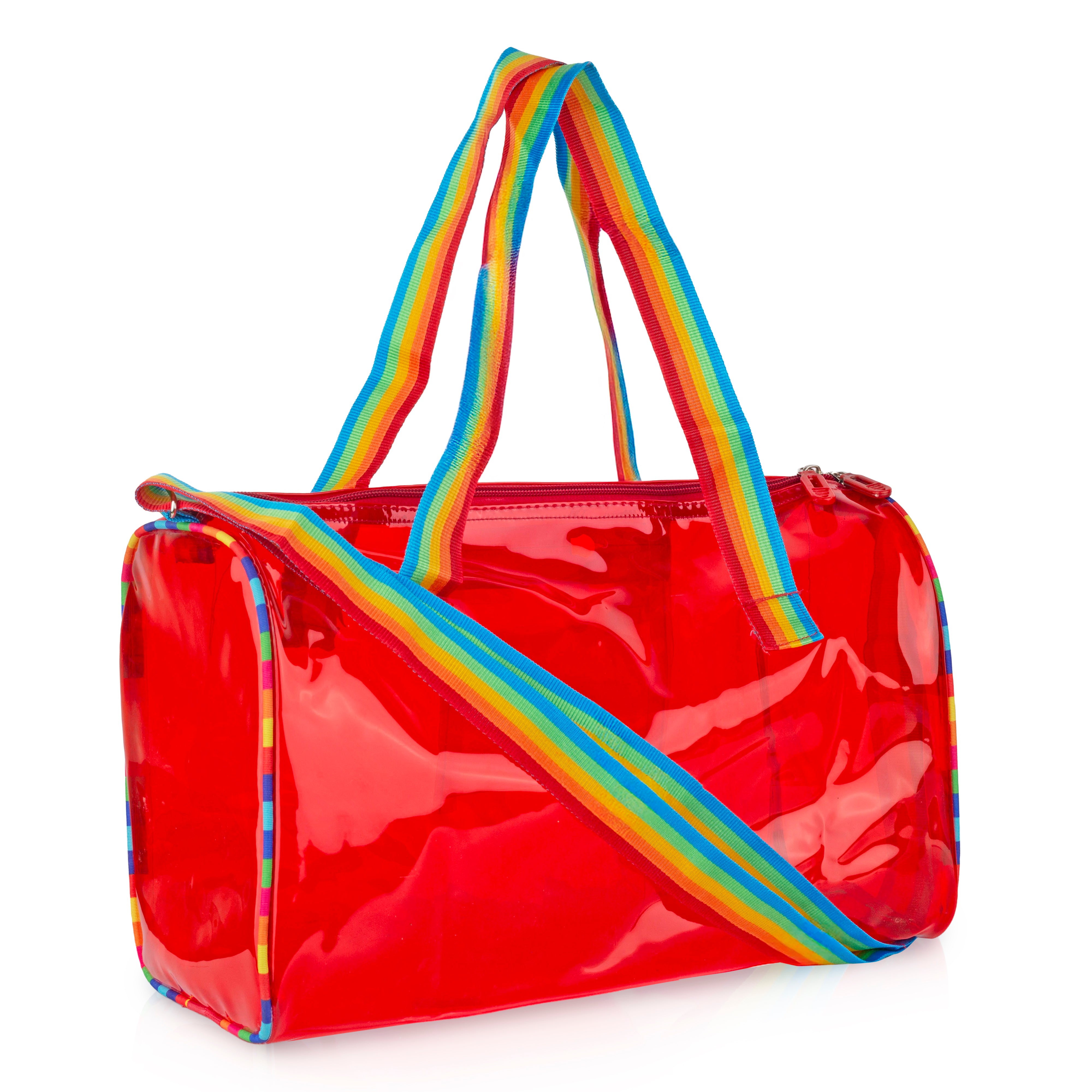 Echo Boomers See-Through Jelly Duffle –  Transparent Bag with Rainbow Handles | Trendy Handbag for School, Gym, Travel, Beach