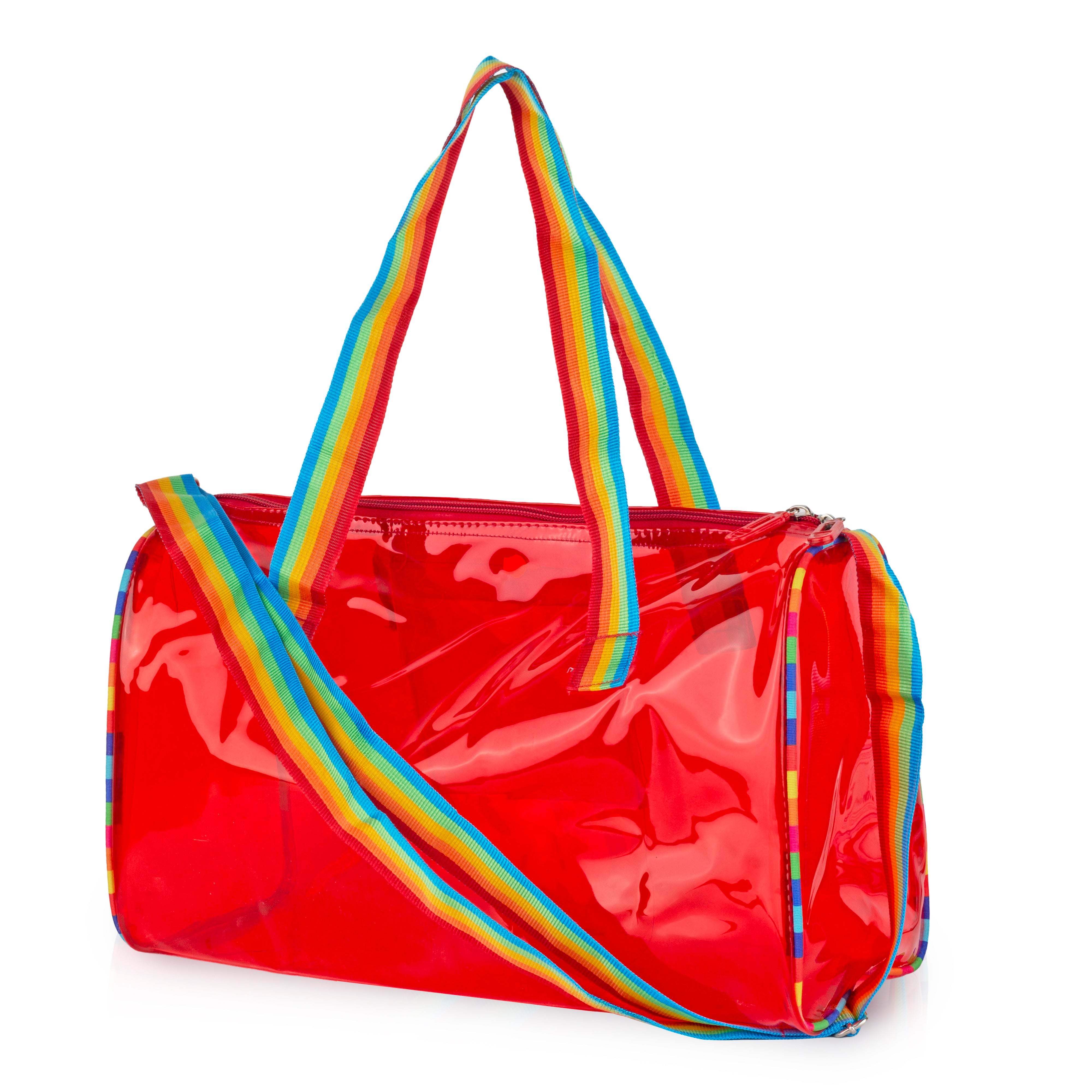 Echo Boomers See-Through Jelly Duffle –  Transparent Bag with Rainbow Handles | Trendy Handbag for School, Gym, Travel, Beach
