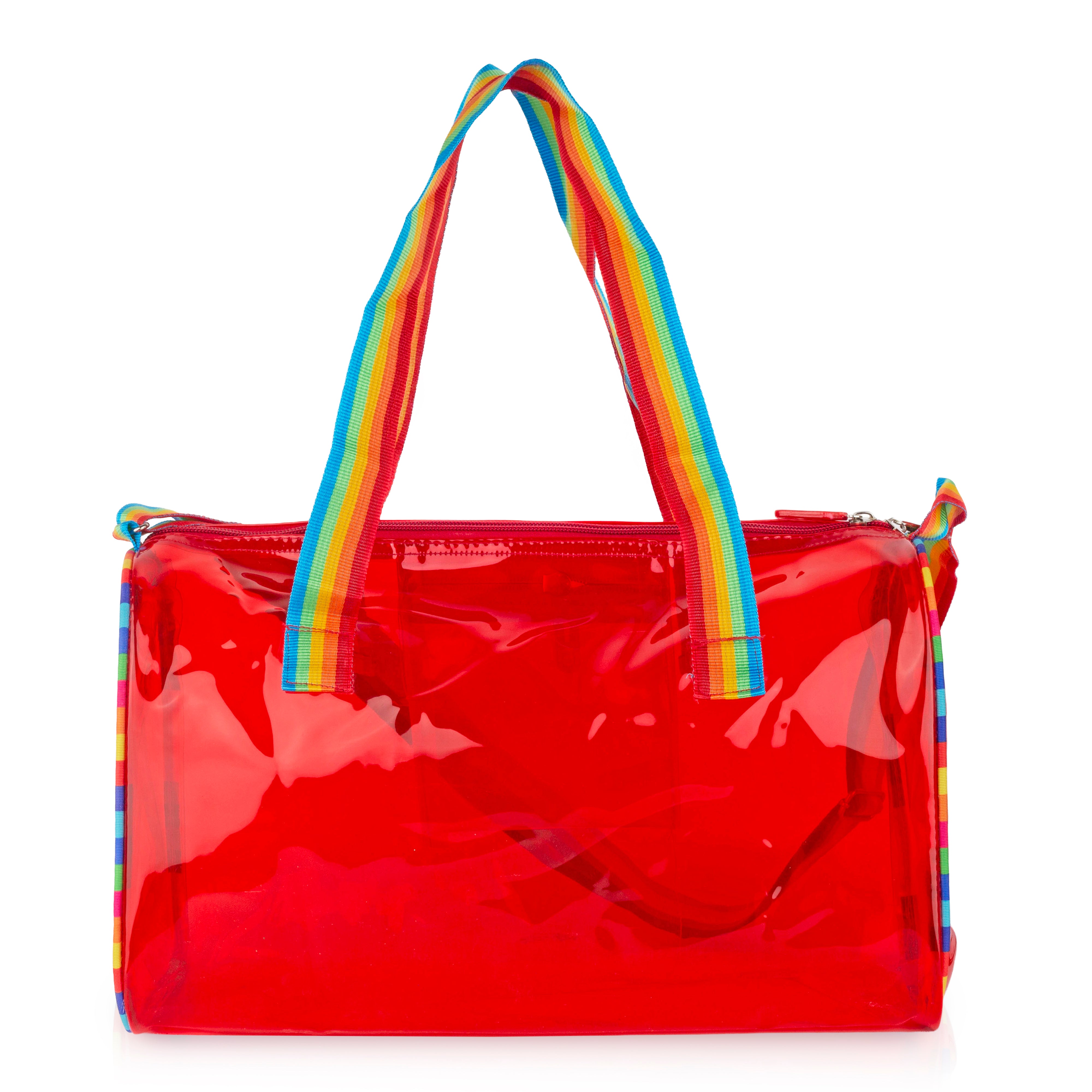 Echo Boomers See-Through Jelly Duffle –  Transparent Bag with Rainbow Handles | Trendy Handbag for School, Gym, Travel, Beach