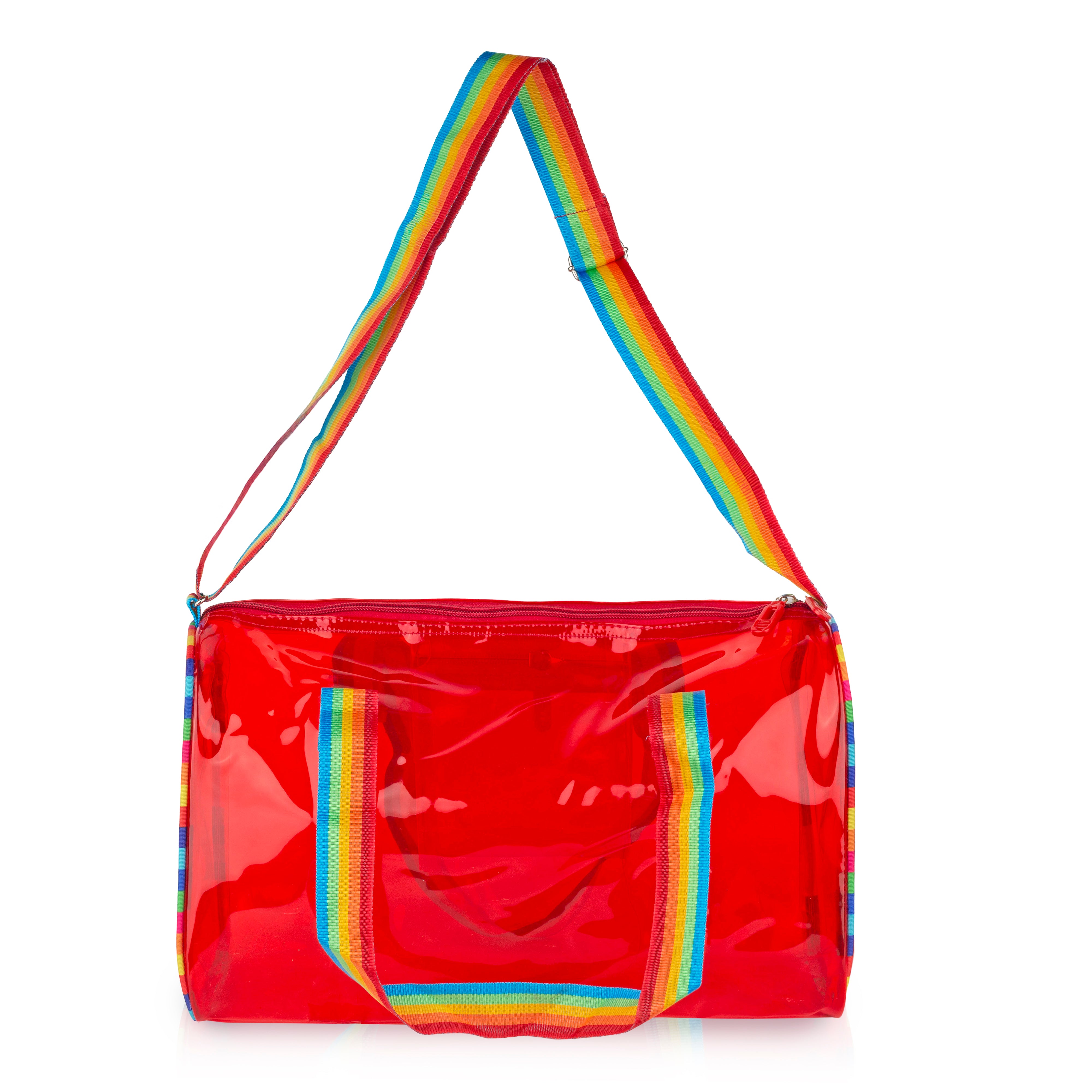 Echo Boomers See-Through Jelly Duffle –  Transparent Bag with Rainbow Handles | Trendy Handbag for School, Gym, Travel, Beach