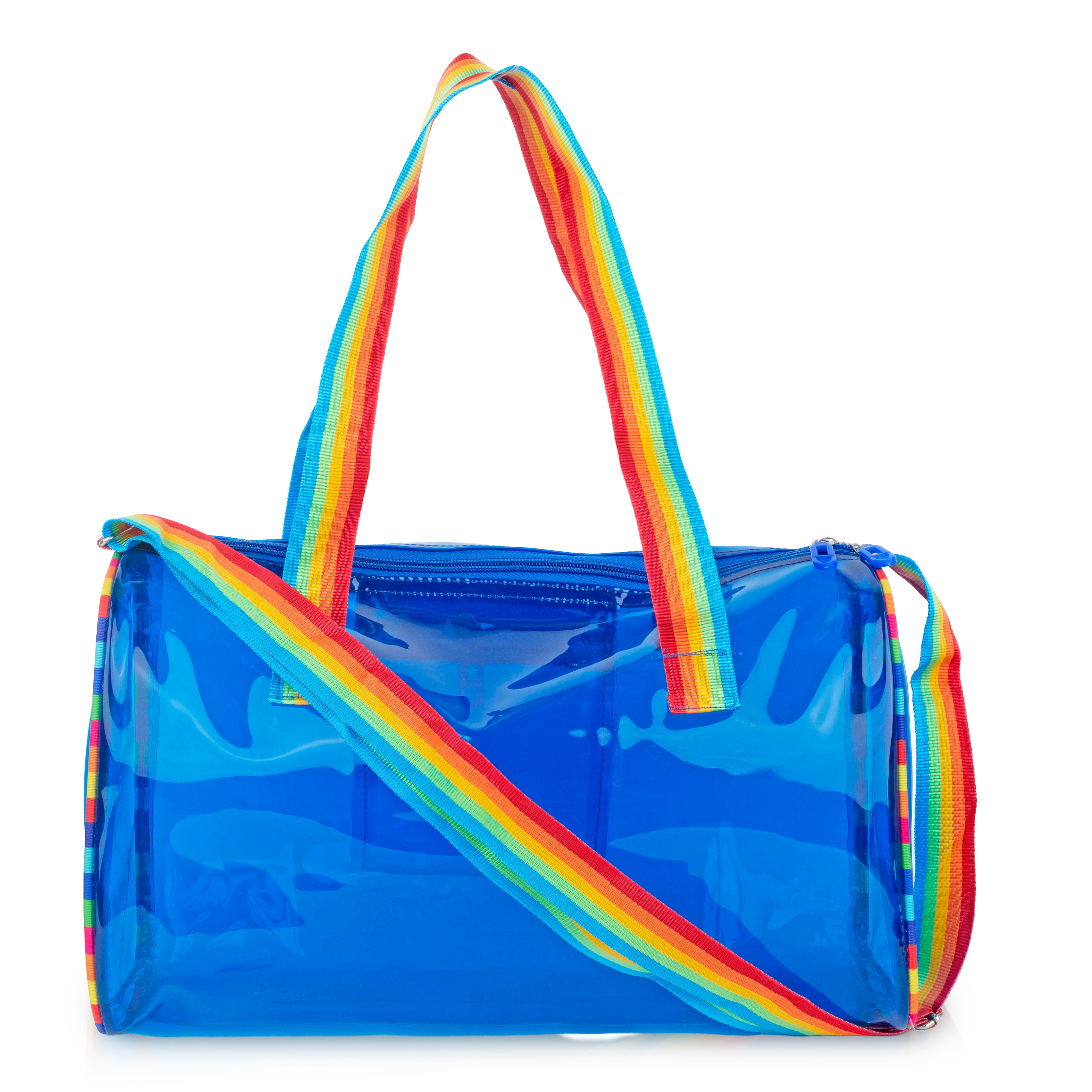 Echo Boomers See-Through Jelly Duffle –  Transparent Bag with Rainbow Handles | Trendy Handbag for School, Gym, Travel, Beach