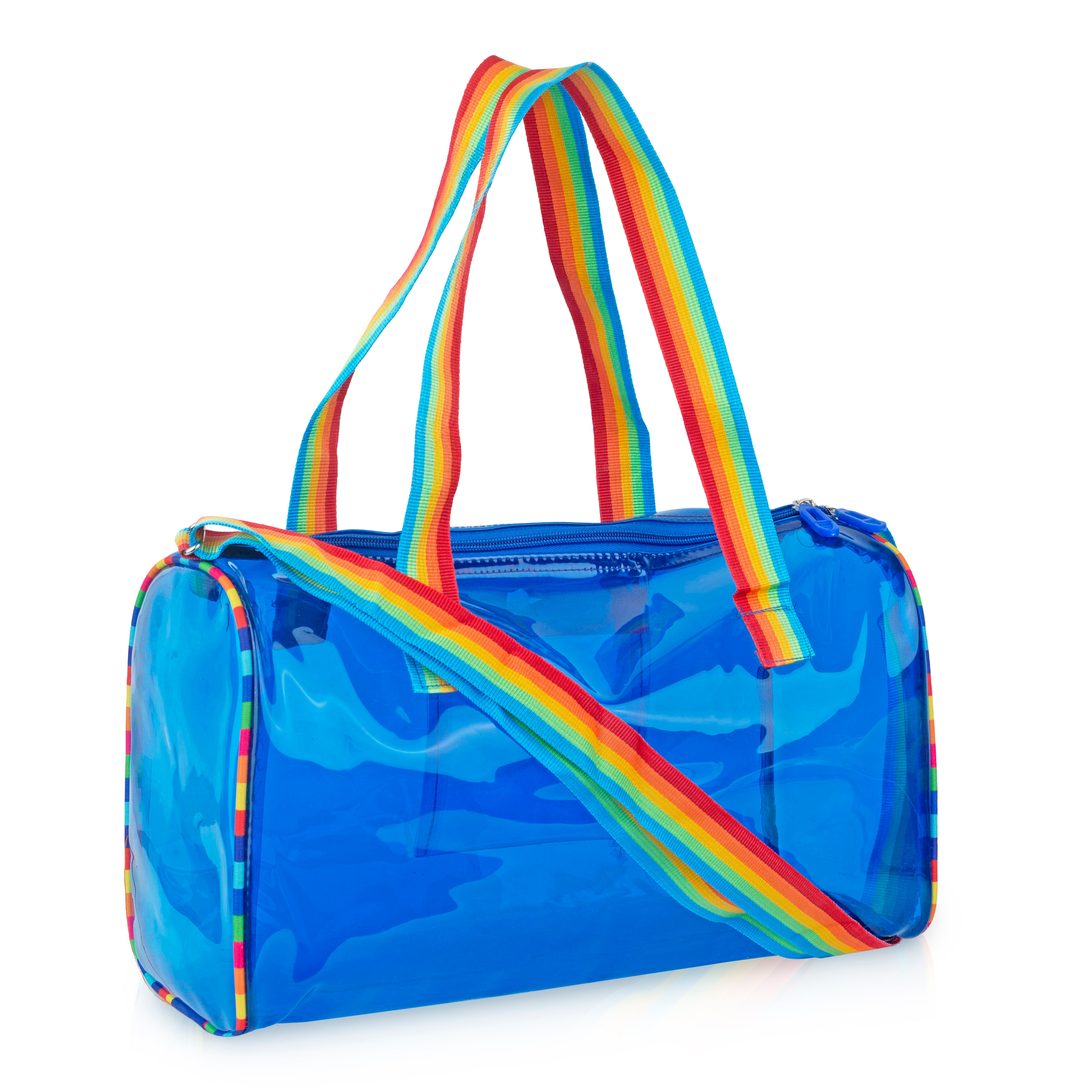Echo Boomers See-Through Jelly Duffle –  Transparent Bag with Rainbow Handles | Trendy Handbag for School, Gym, Travel, Beach