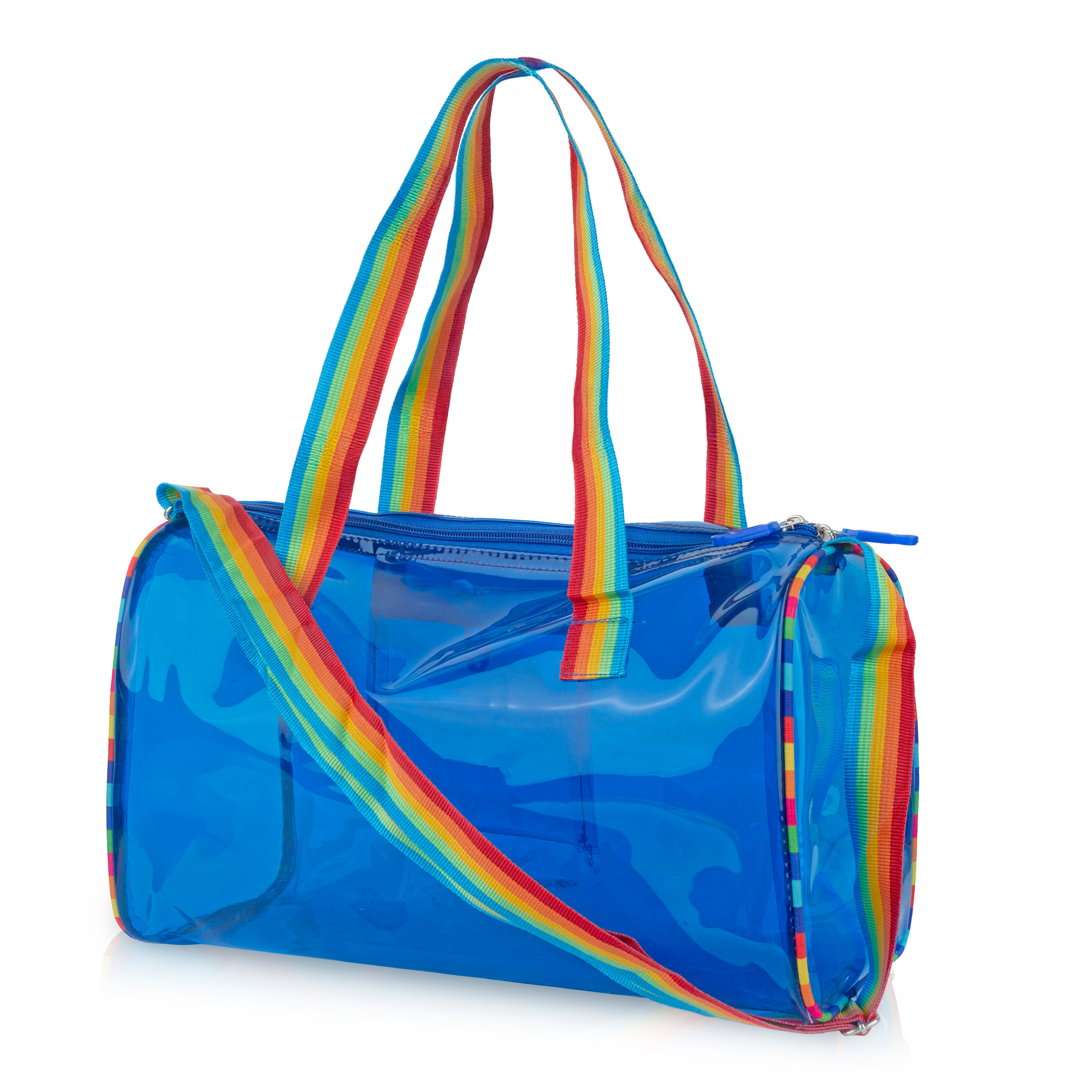Echo Boomers See-Through Jelly Duffle –  Transparent Bag with Rainbow Handles | Trendy Handbag for School, Gym, Travel, Beach