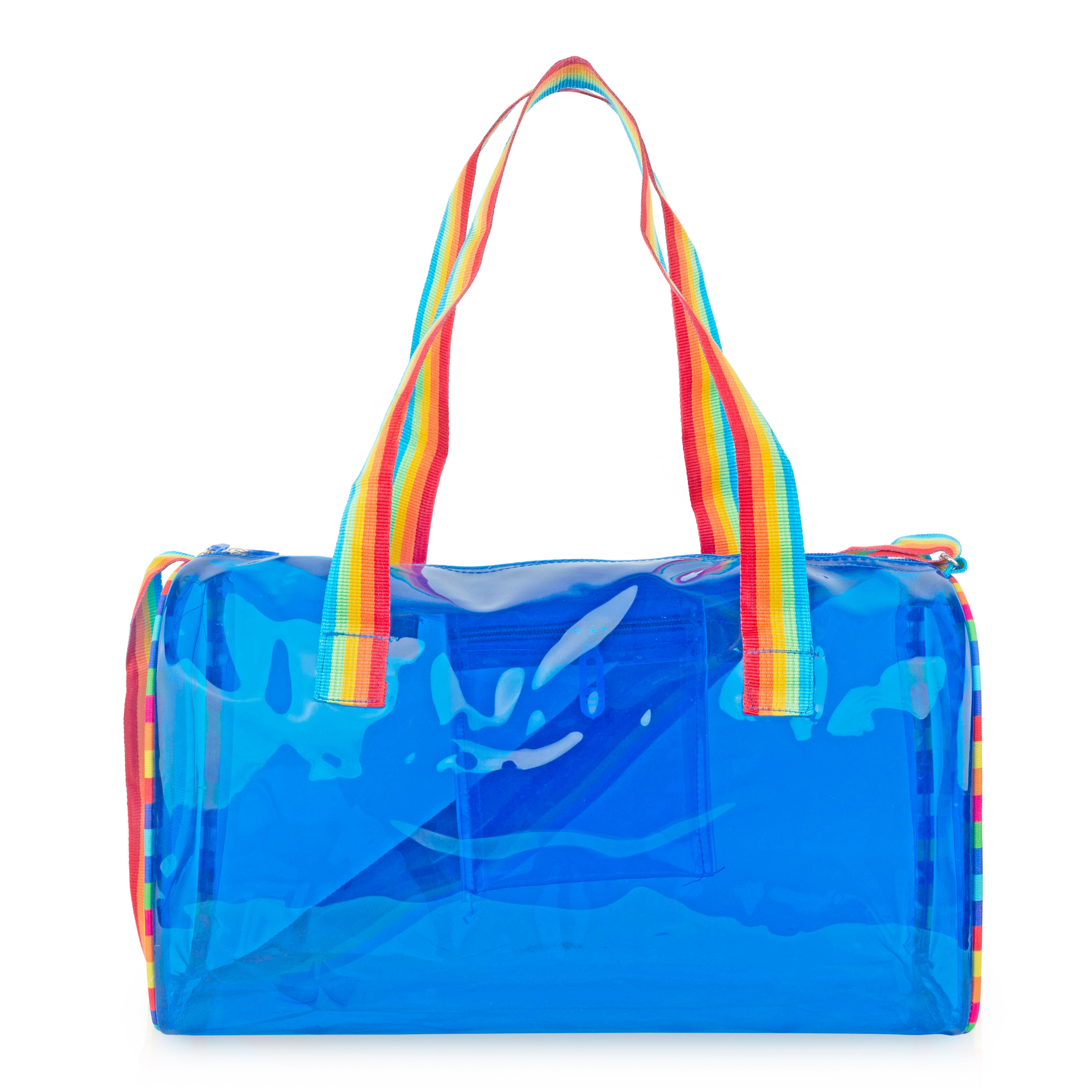 Echo Boomers See-Through Jelly Duffle –  Transparent Bag with Rainbow Handles | Trendy Handbag for School, Gym, Travel, Beach
