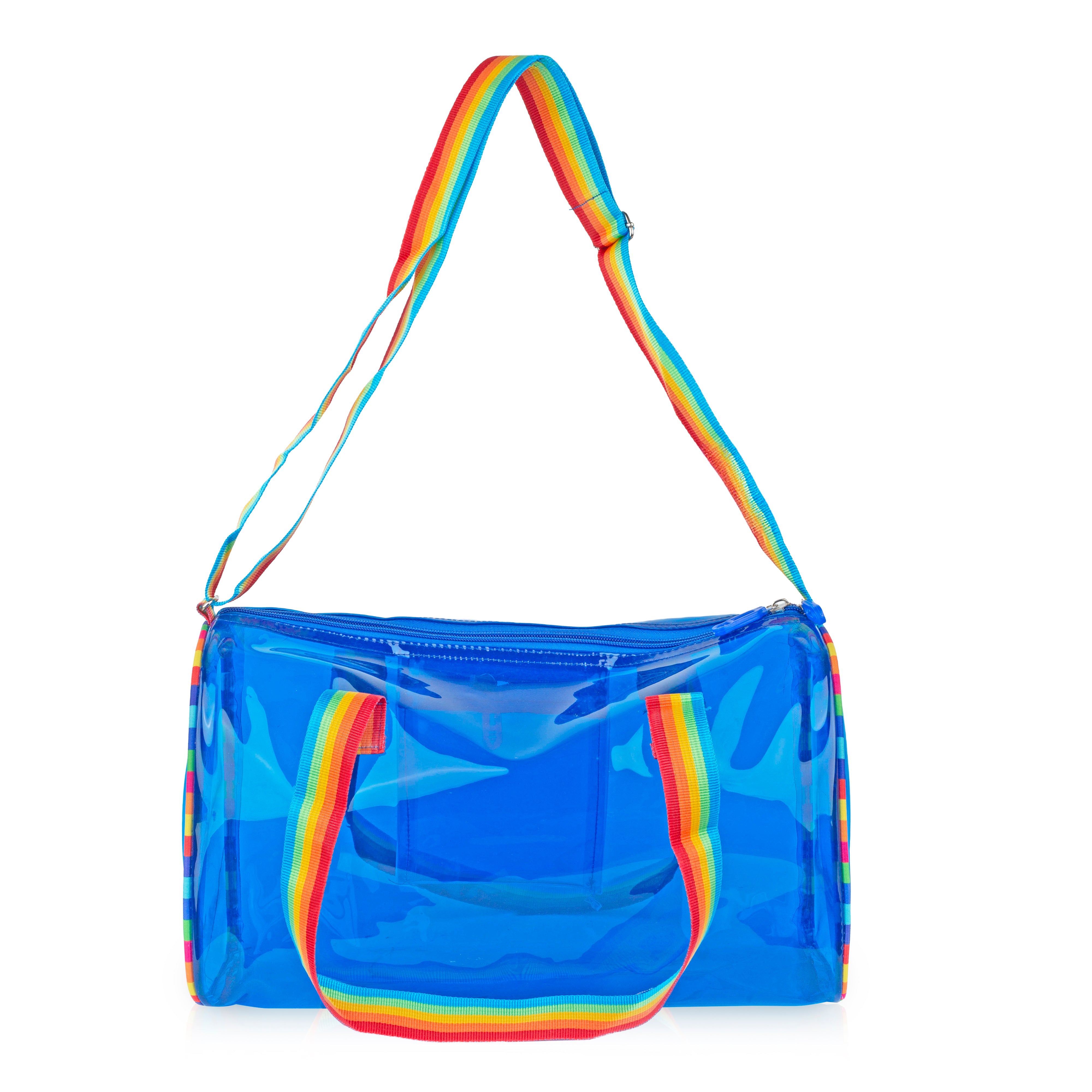 Echo Boomers See-Through Jelly Duffle –  Transparent Bag with Rainbow Handles | Trendy Handbag for School, Gym, Travel, Beach