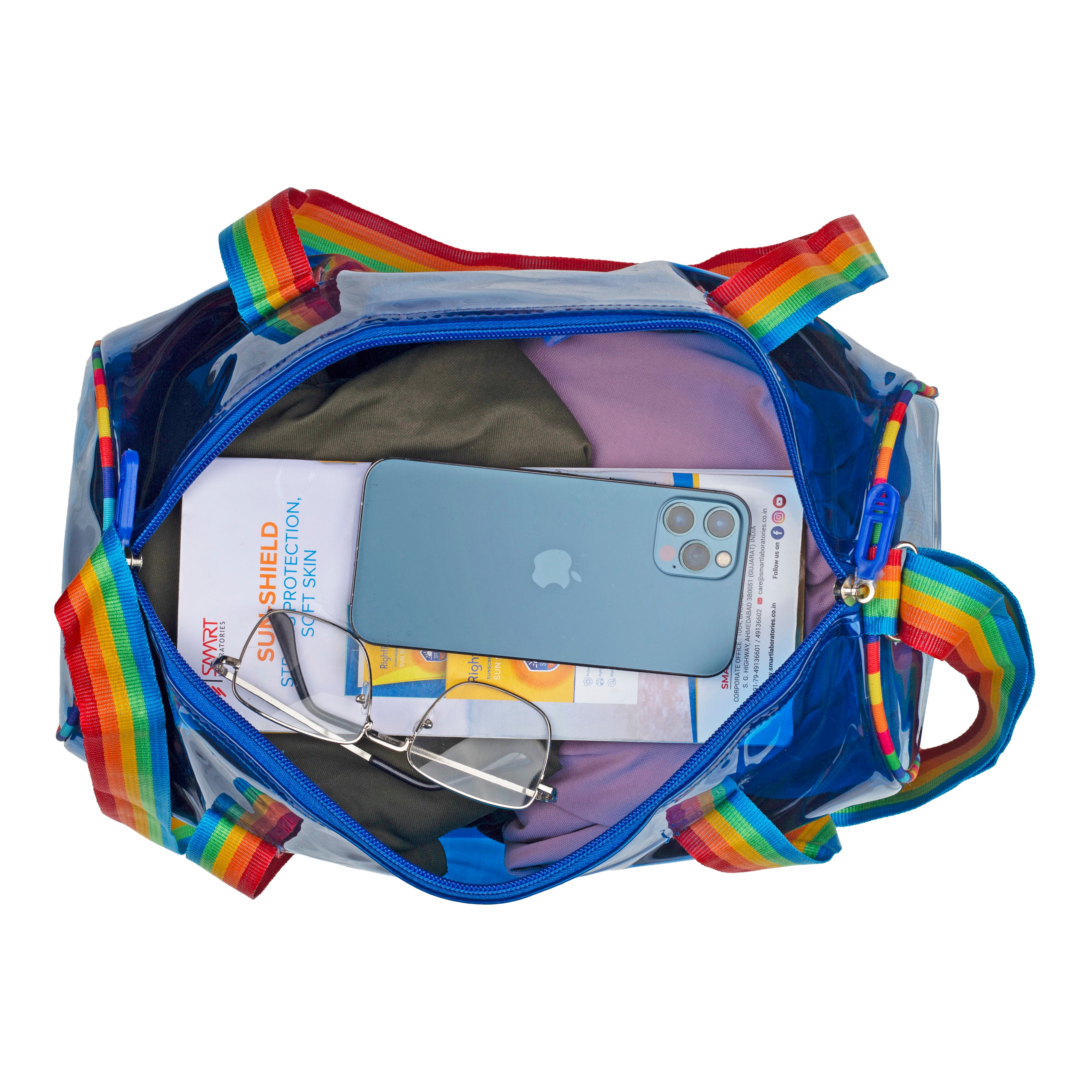 Echo Boomers See-Through Jelly Duffle –  Transparent Bag with Rainbow Handles | Trendy Handbag for School, Gym, Travel, Beach