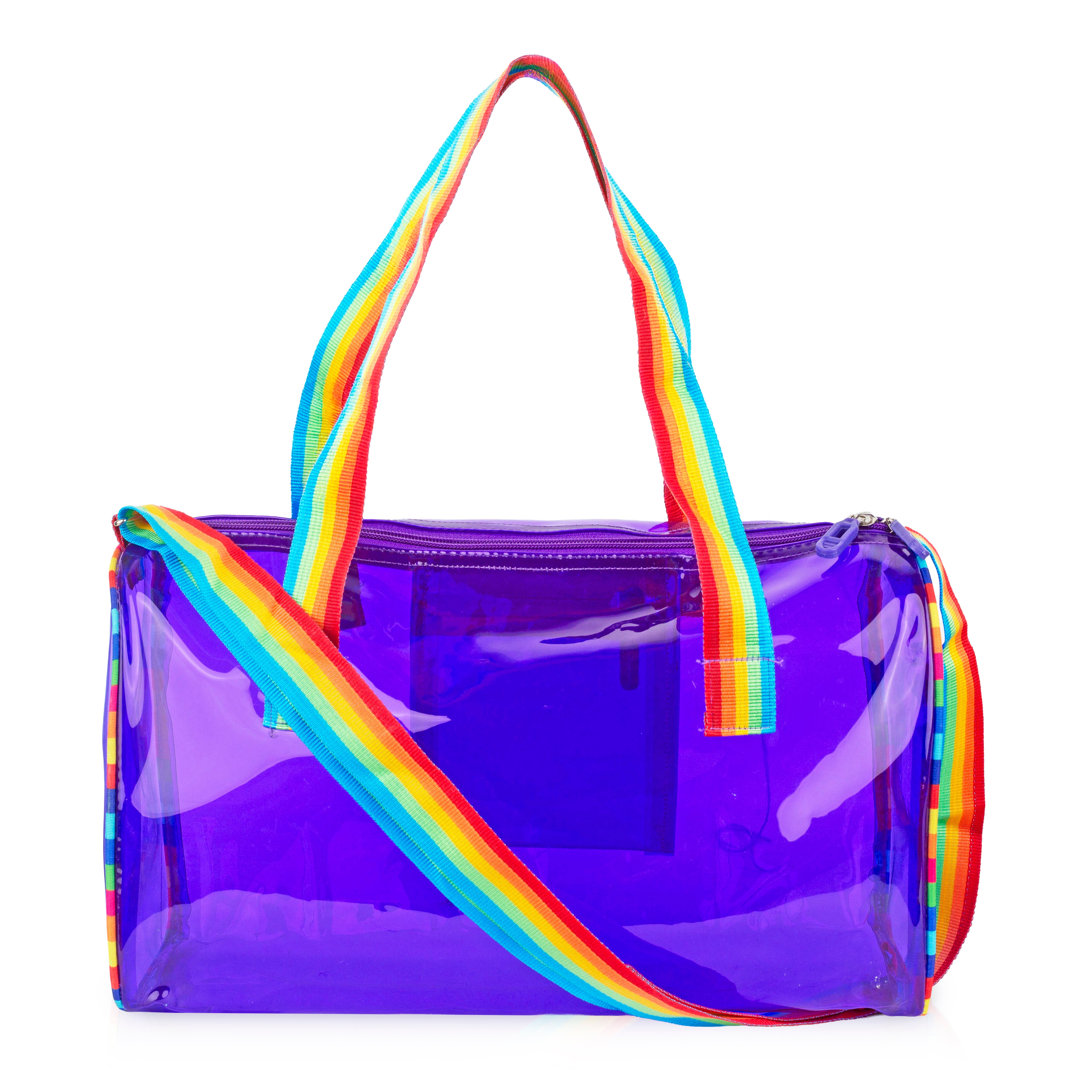 Echo Boomers See-Through Jelly Duffle –  Transparent Bag with Rainbow Handles | Trendy Handbag for School, Gym, Travel, Beach