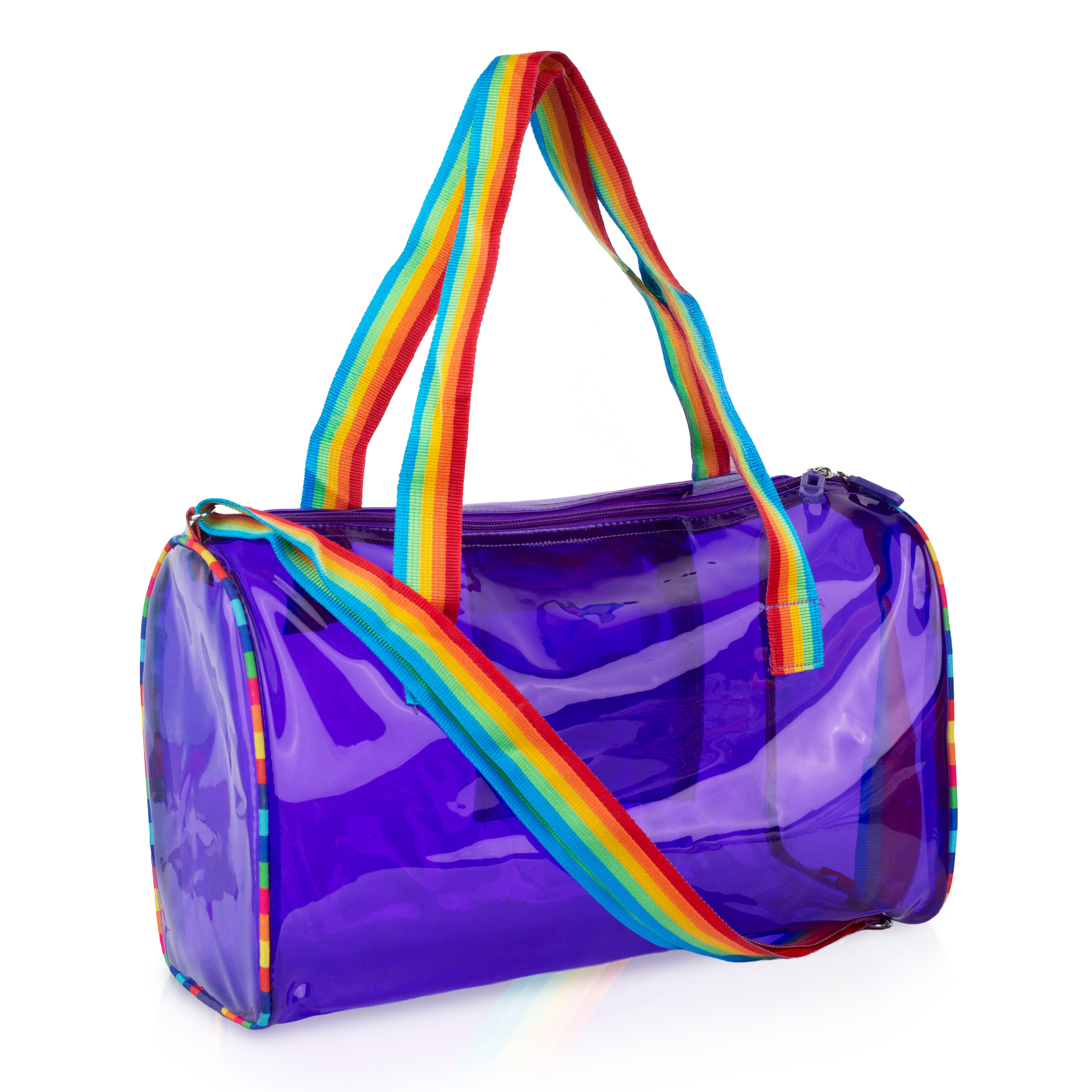 Echo Boomers See-Through Jelly Duffle –  Transparent Bag with Rainbow Handles | Trendy Handbag for School, Gym, Travel, Beach