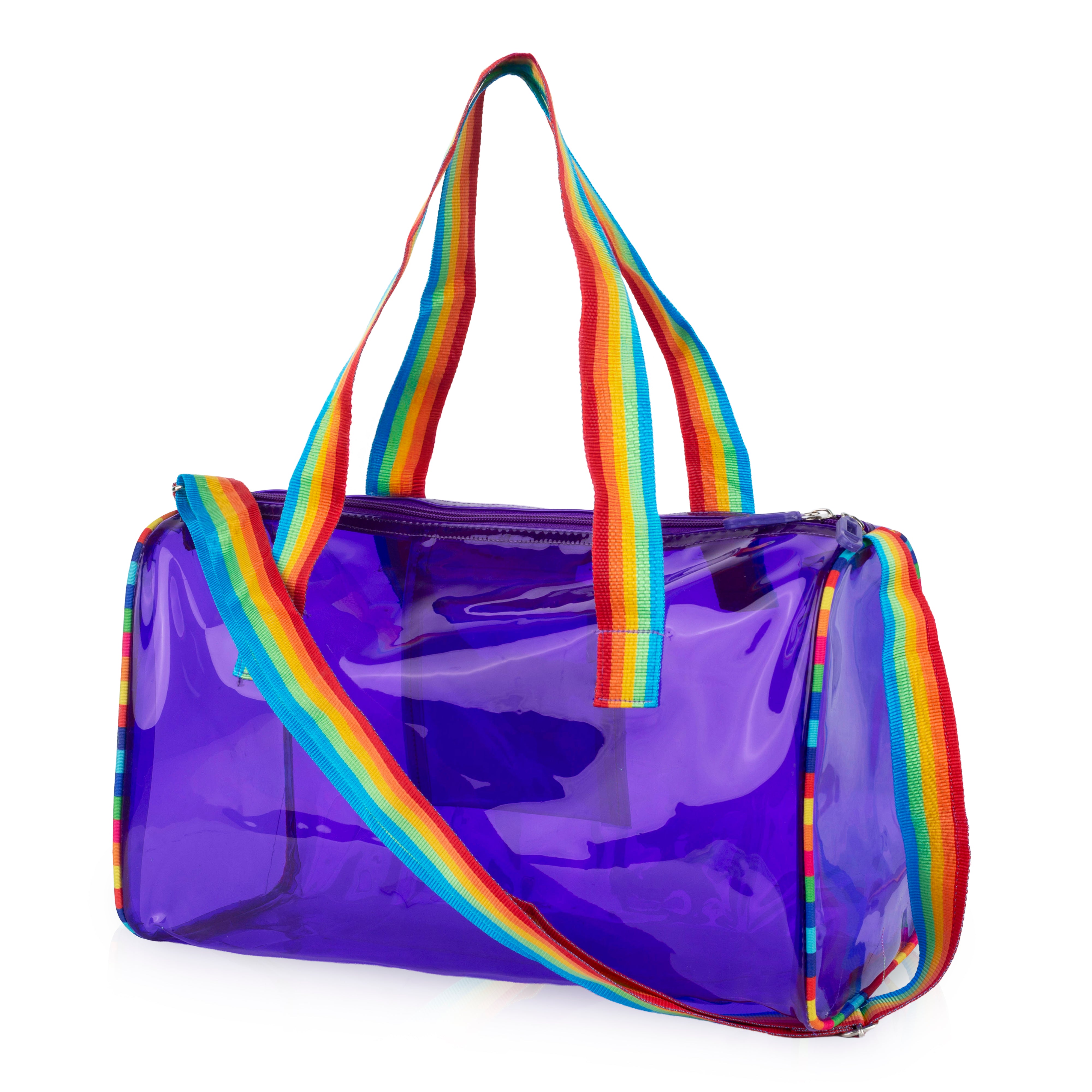 Echo Boomers See-Through Jelly Duffle –  Transparent Bag with Rainbow Handles | Trendy Handbag for School, Gym, Travel, Beach