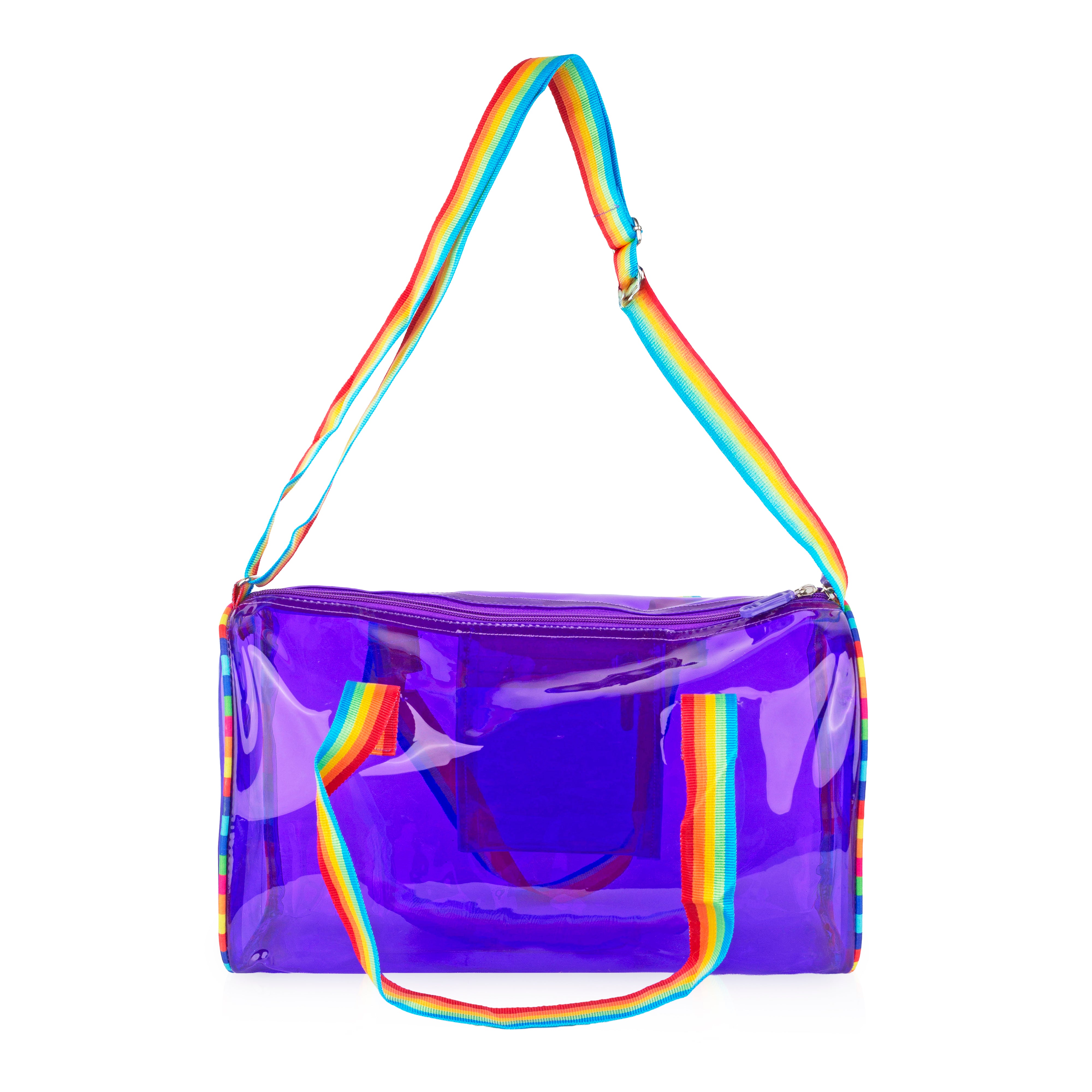 Echo Boomers See-Through Jelly Duffle –  Transparent Bag with Rainbow Handles | Trendy Handbag for School, Gym, Travel, Beach