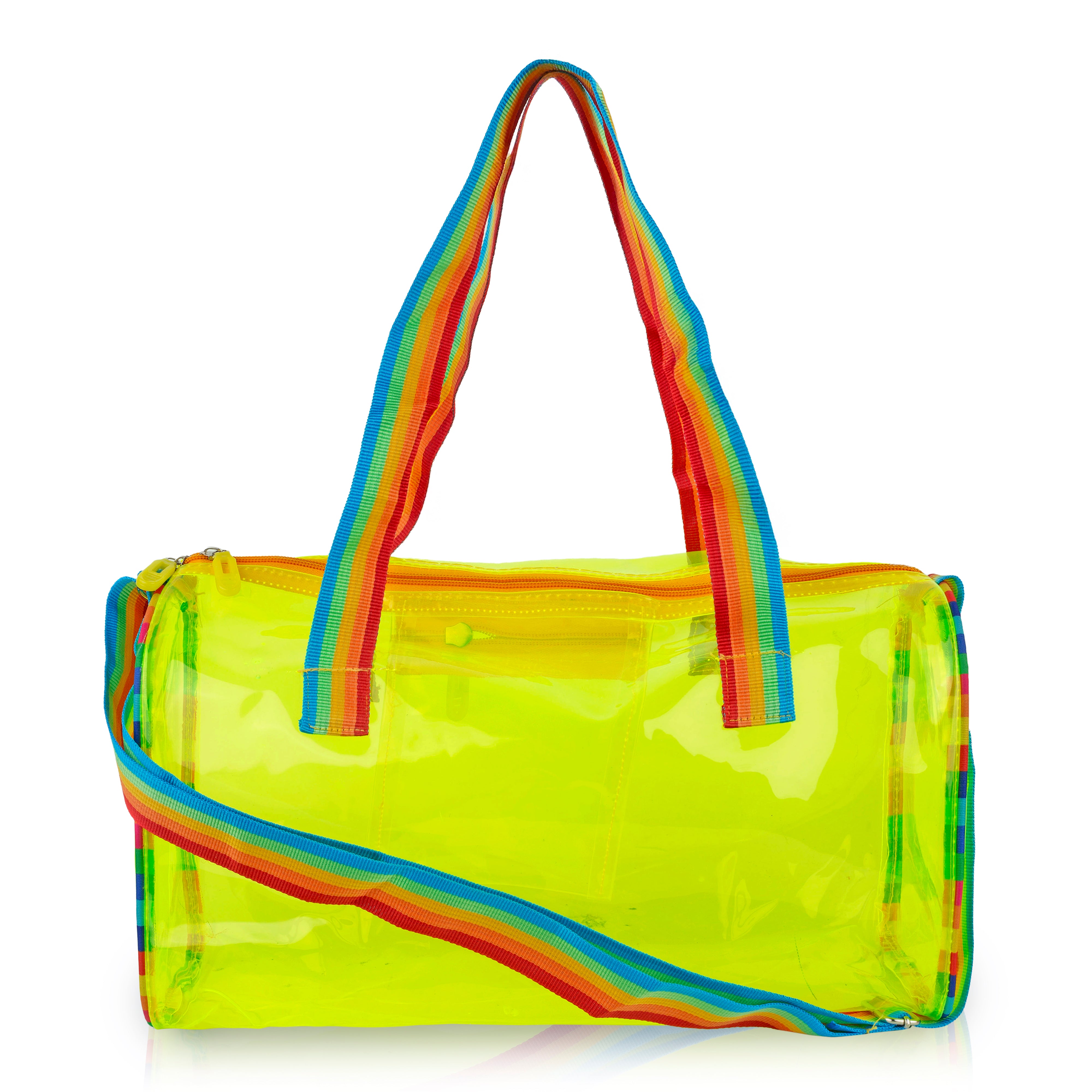 Echo Boomers See-Through Jelly Duffle –  Transparent Bag with Rainbow Handles | Trendy Handbag for School, Gym, Travel, Beach