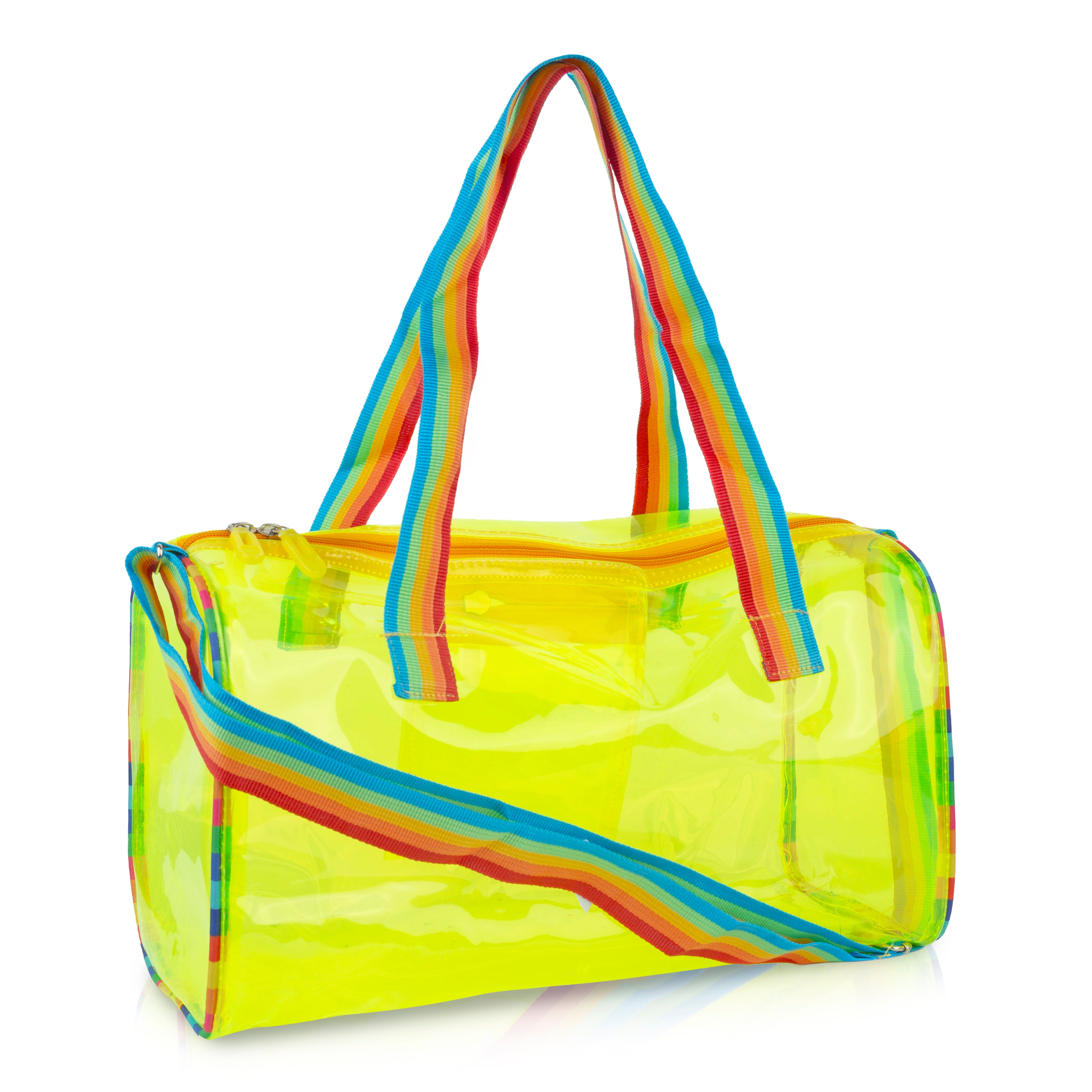Echo Boomers See-Through Jelly Duffle –  Transparent Bag with Rainbow Handles | Trendy Handbag for School, Gym, Travel, Beach