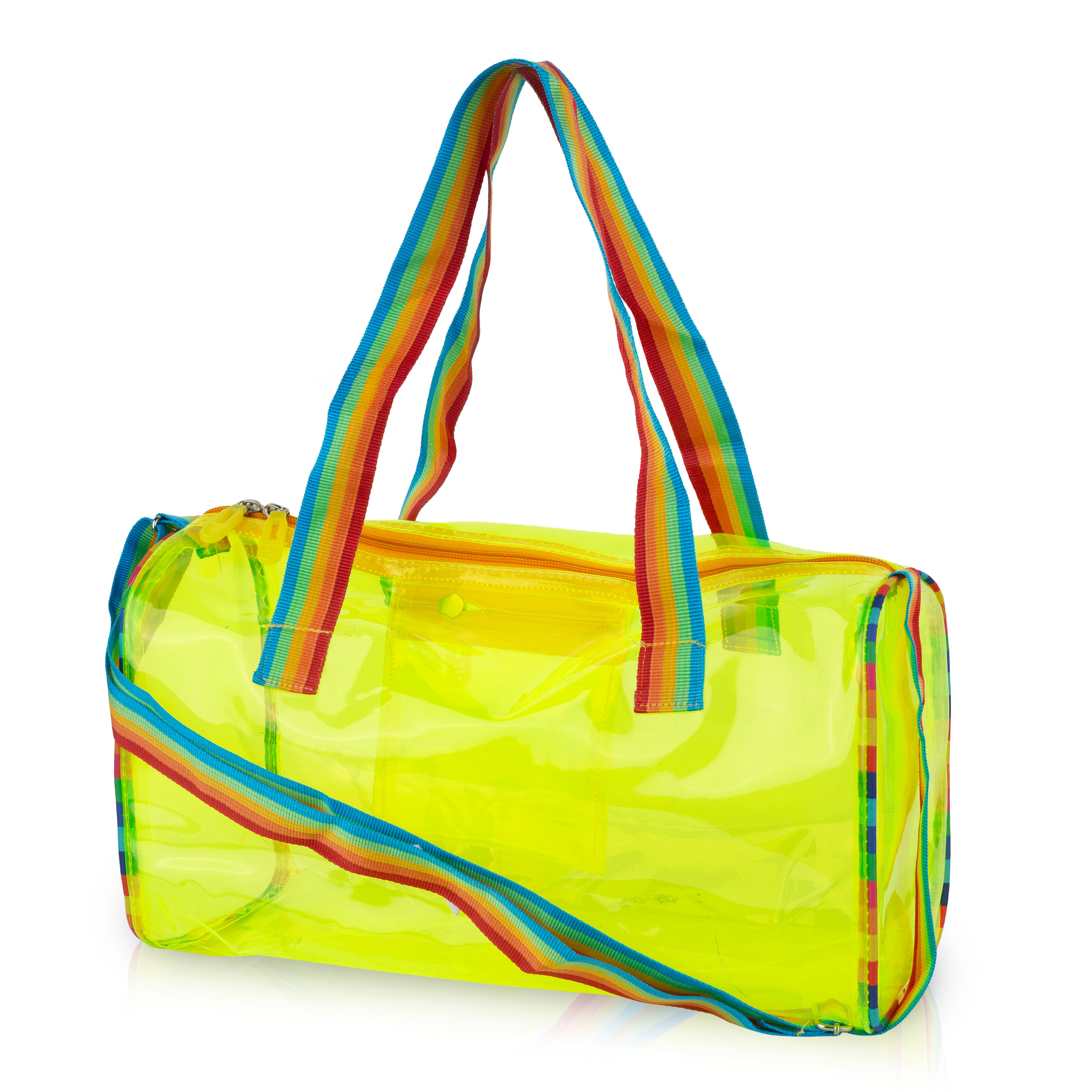 Echo Boomers See-Through Jelly Duffle –  Transparent Bag with Rainbow Handles | Trendy Handbag for School, Gym, Travel, Beach