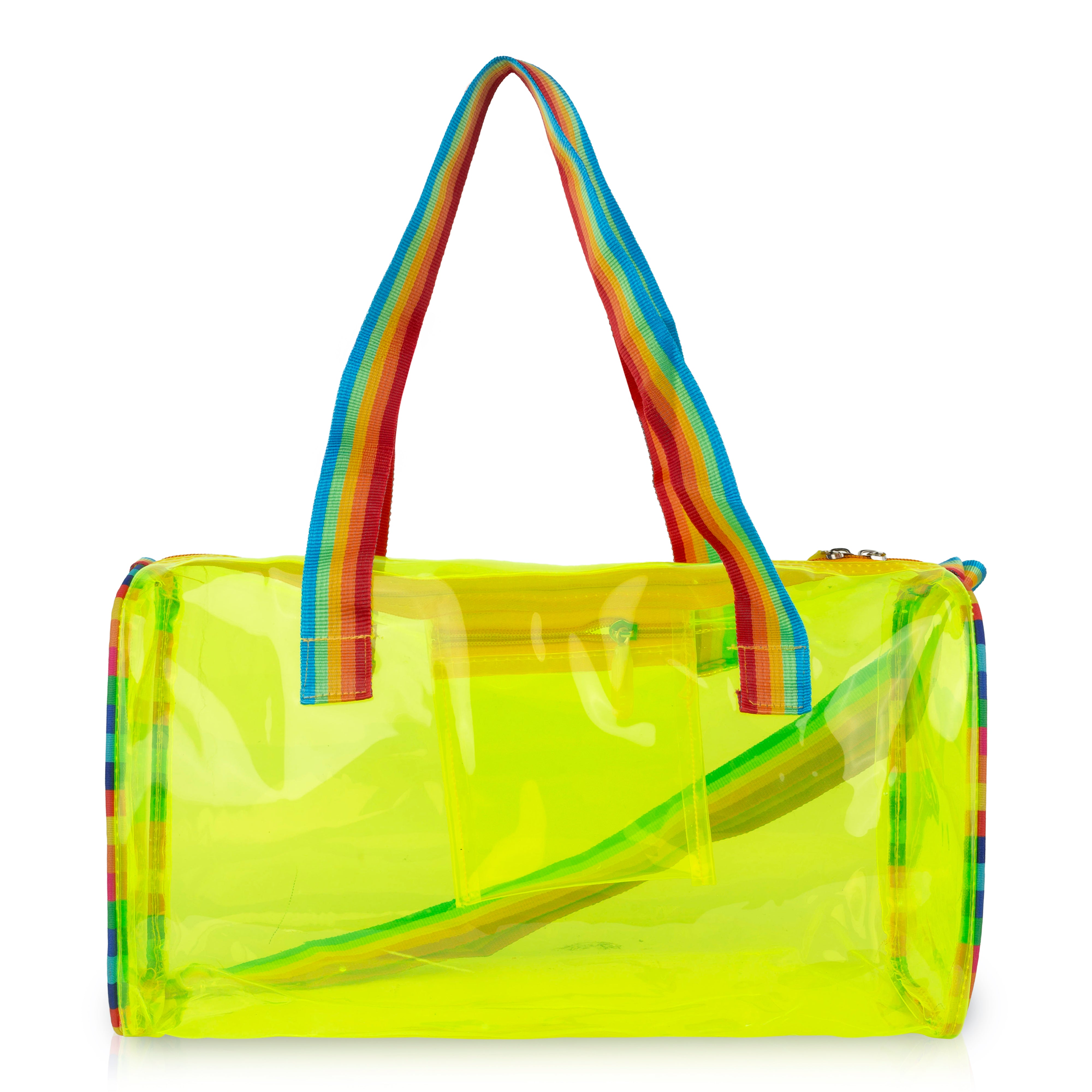 Echo Boomers See-Through Jelly Duffle –  Transparent Bag with Rainbow Handles | Trendy Handbag for School, Gym, Travel, Beach