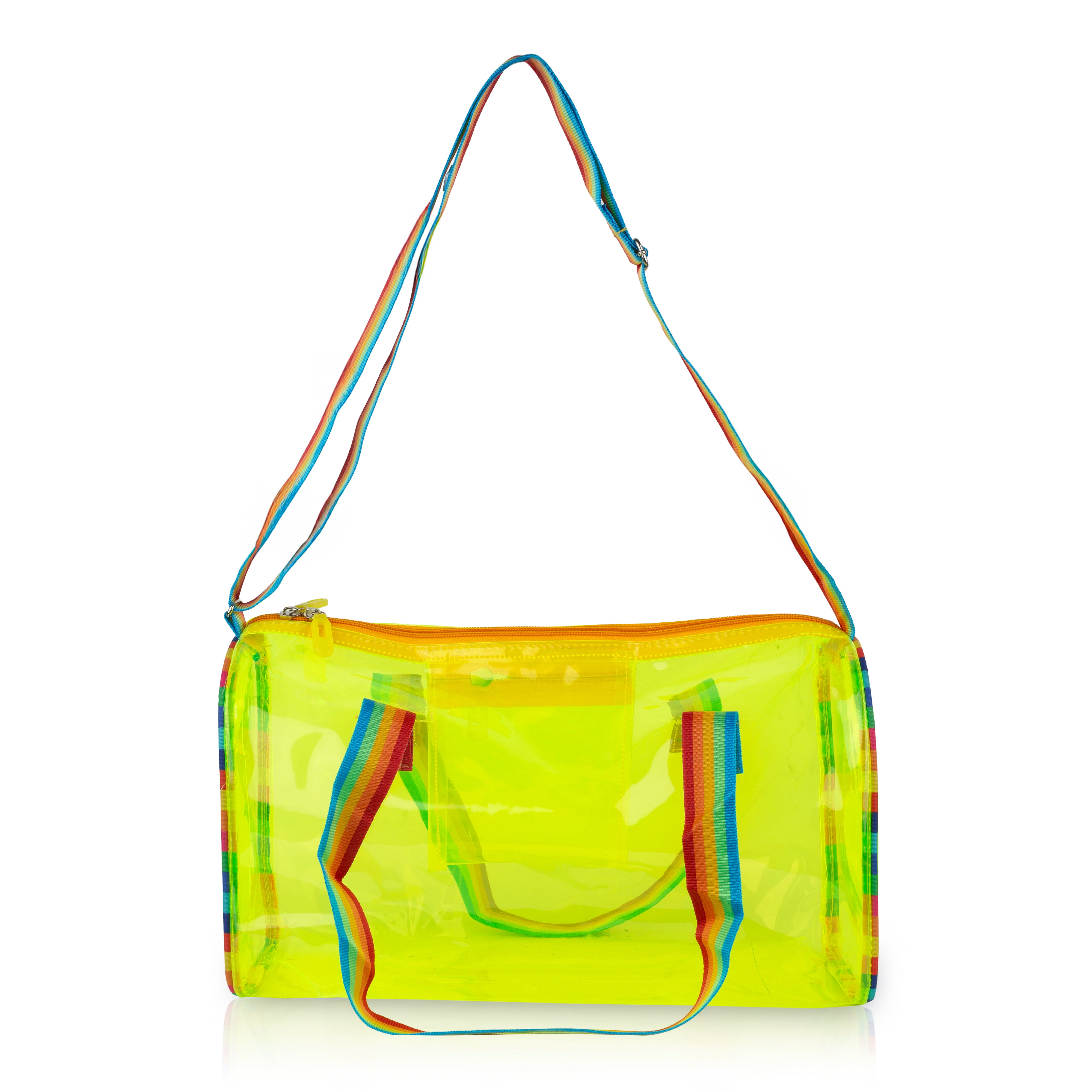 Echo Boomers See-Through Jelly Duffle –  Transparent Bag with Rainbow Handles | Trendy Handbag for School, Gym, Travel, Beach