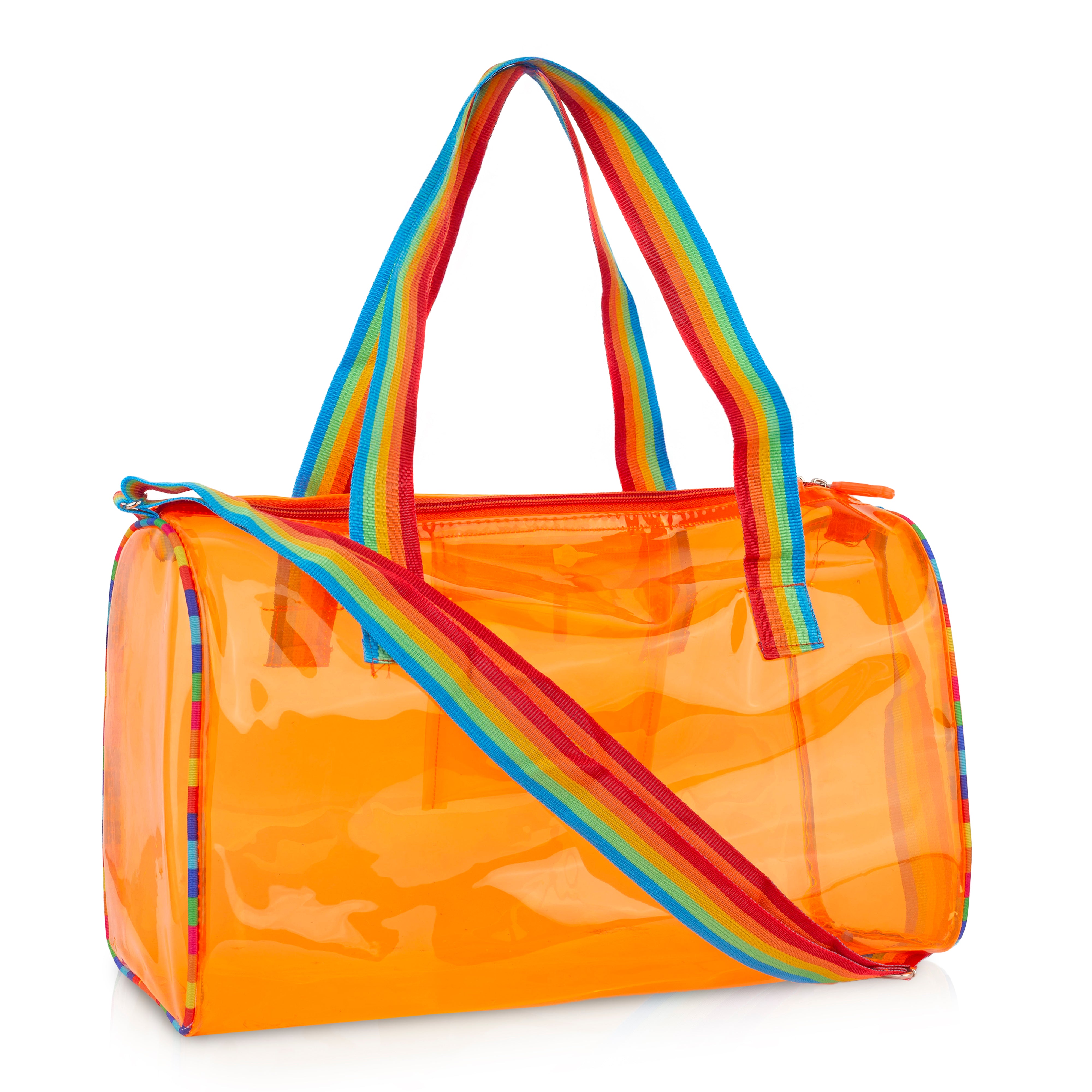 Echo Boomers See-Through Jelly Duffle –  Transparent Bag with Rainbow Handles | Trendy Handbag for School, Gym, Travel, Beach