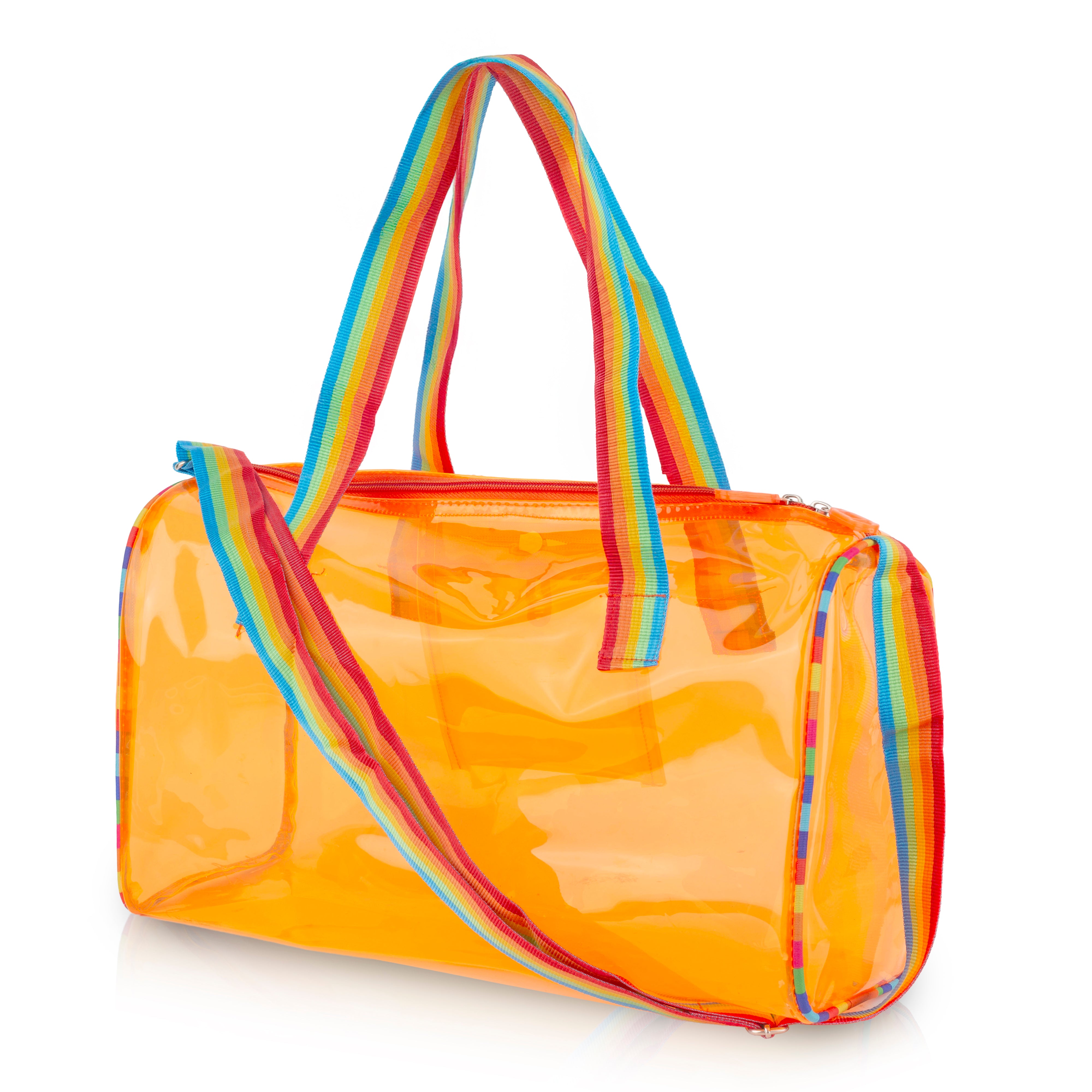Echo Boomers See-Through Jelly Duffle –  Transparent Bag with Rainbow Handles | Trendy Handbag for School, Gym, Travel, Beach